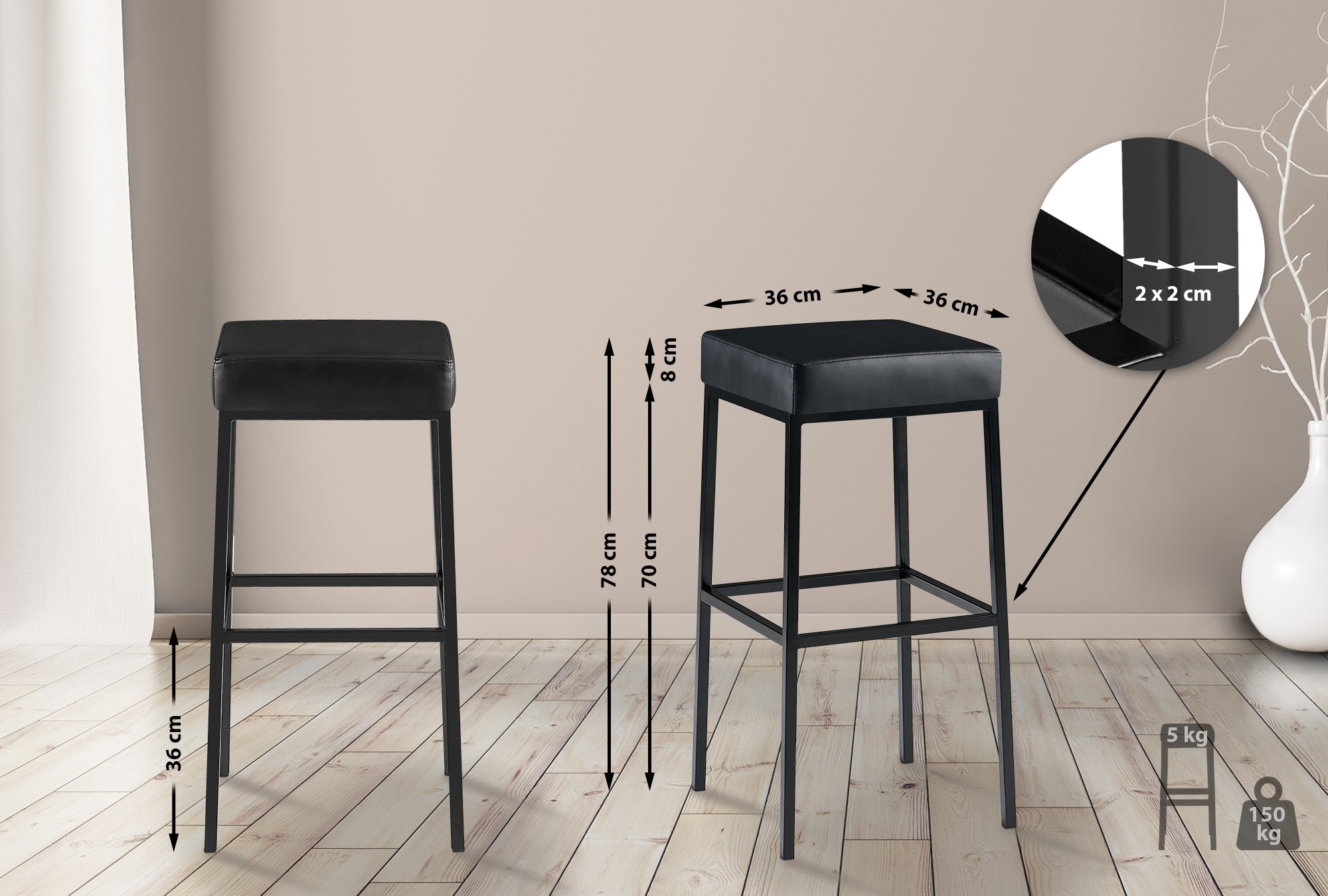 Set de 2 tabourets de bar Montreal revêtement en simili cuir