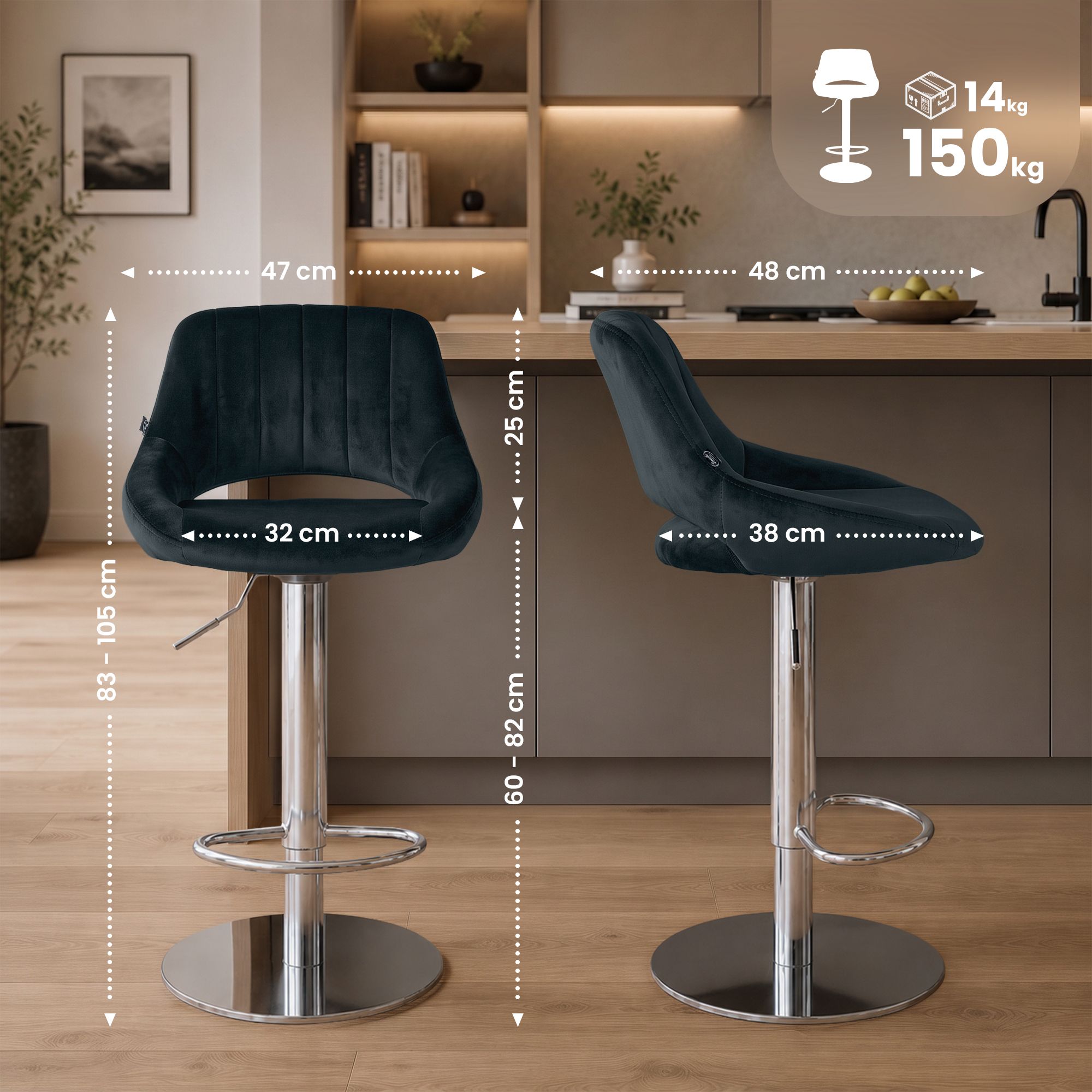 Tabouret de bar Milet avec structure stable chromée