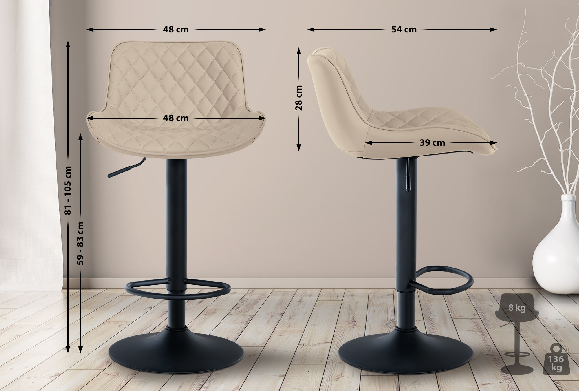 Tabouret de bar Minosa réglable et pivotant
