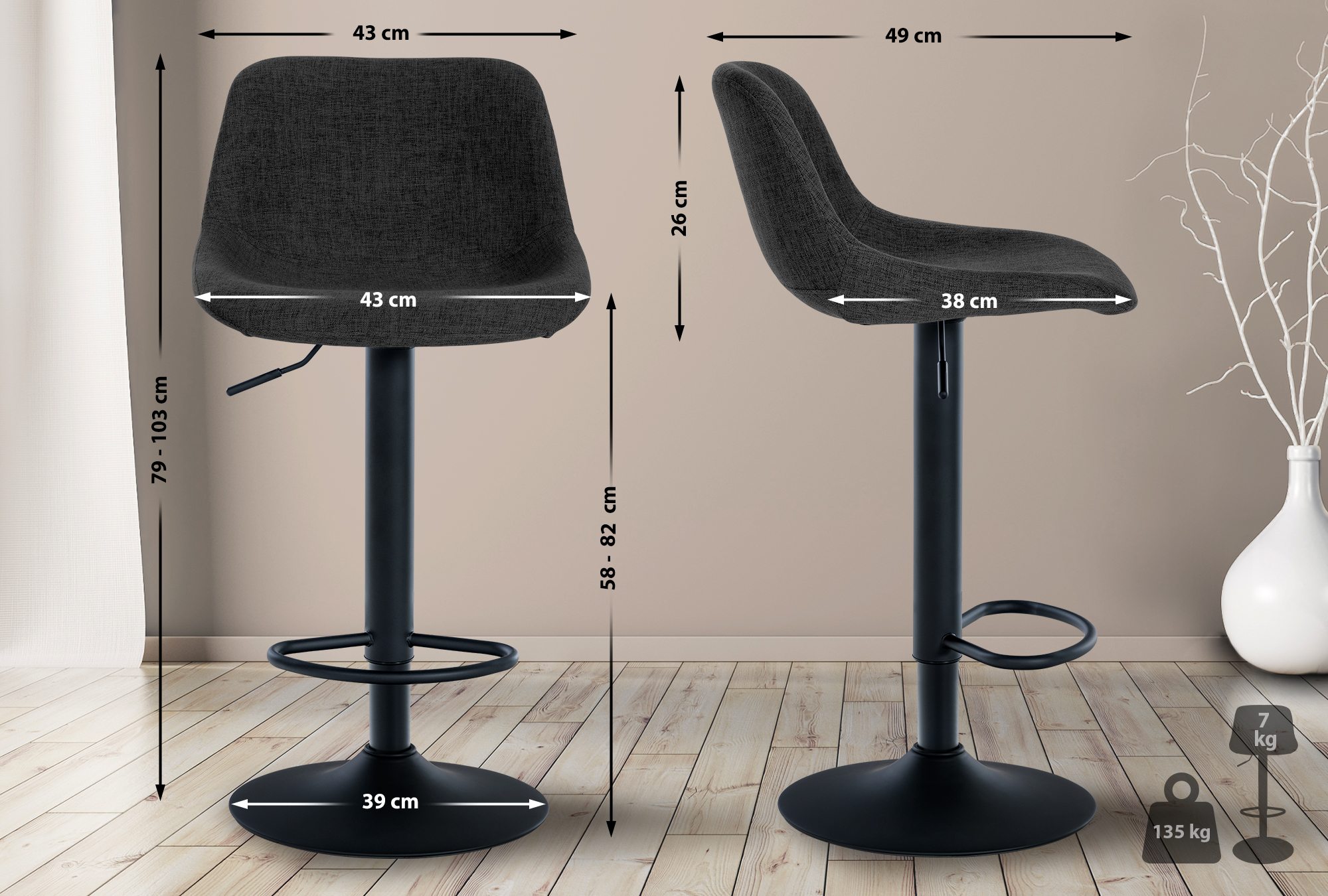 Lot de 2 tabourets de bar Loft