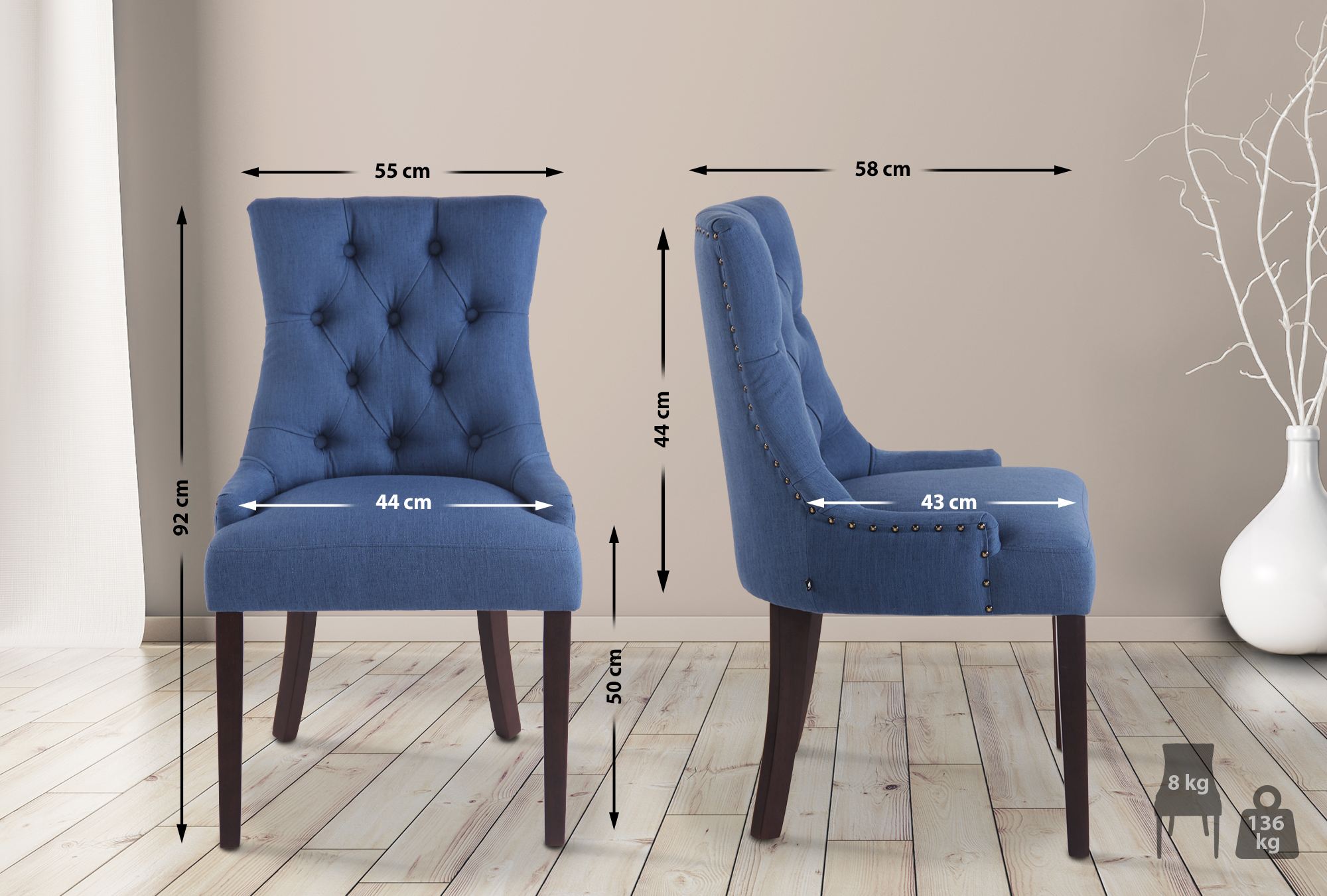 Lot de 2 chaises de salle à manger Aberdeen en tissu