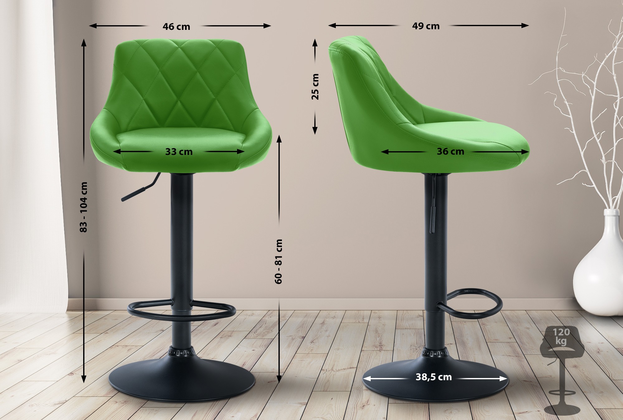 Tabouret de bar Lazio en similicuir avec pied en métal