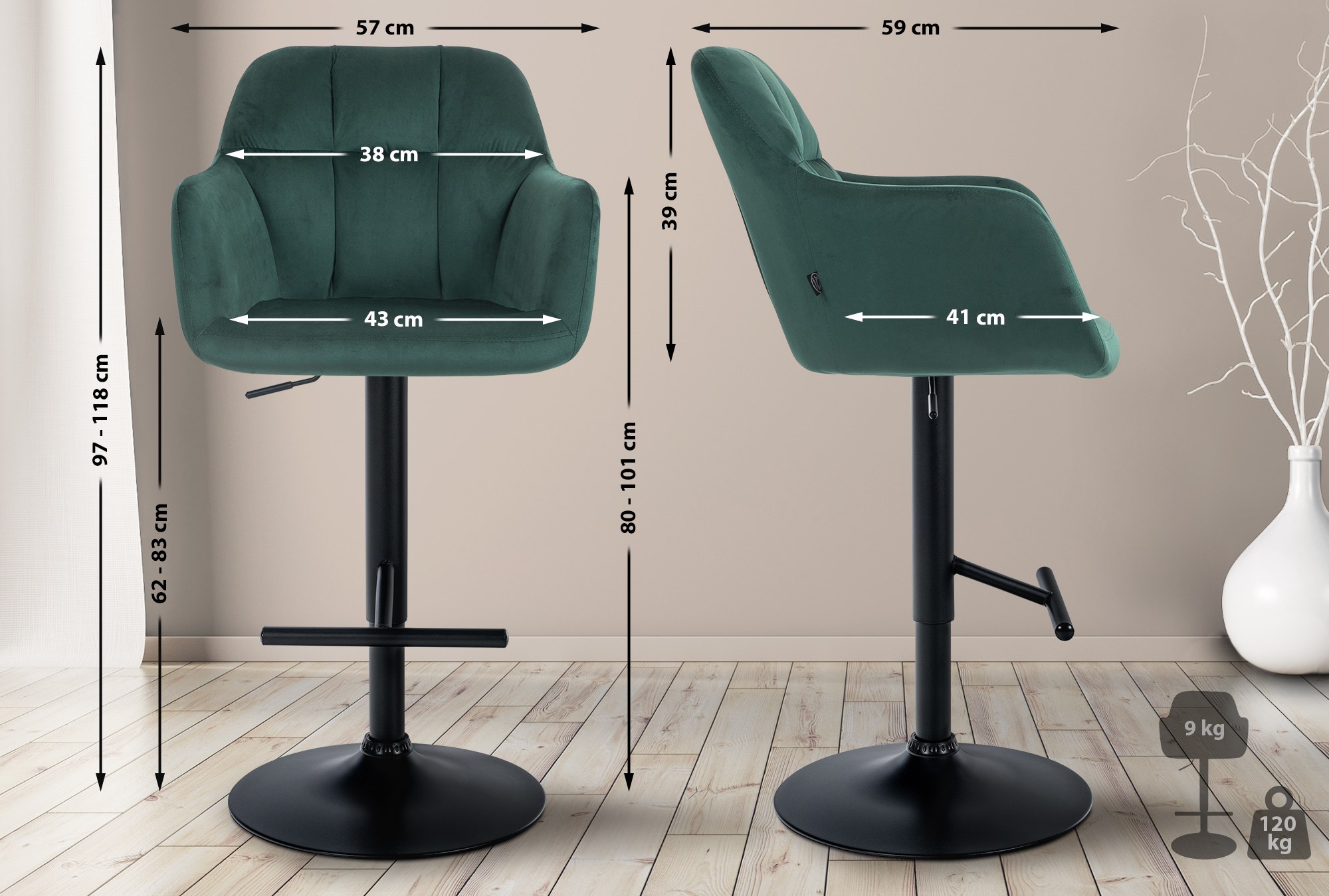 Tabouret de bar Natoma velours
