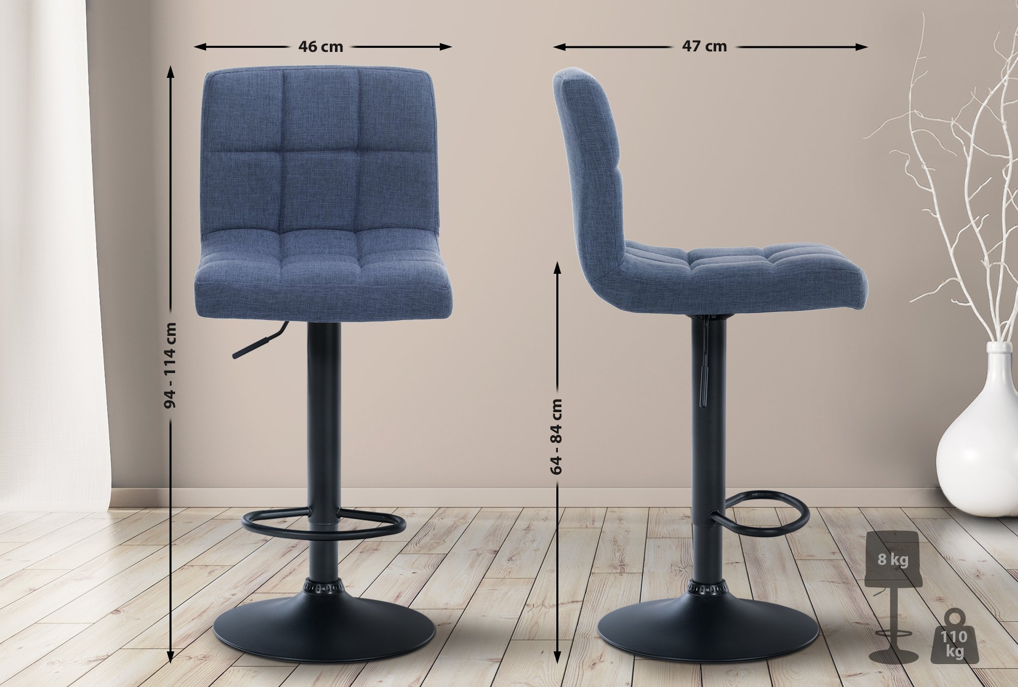 Lot de 2 tabourets de bar Calma tissu