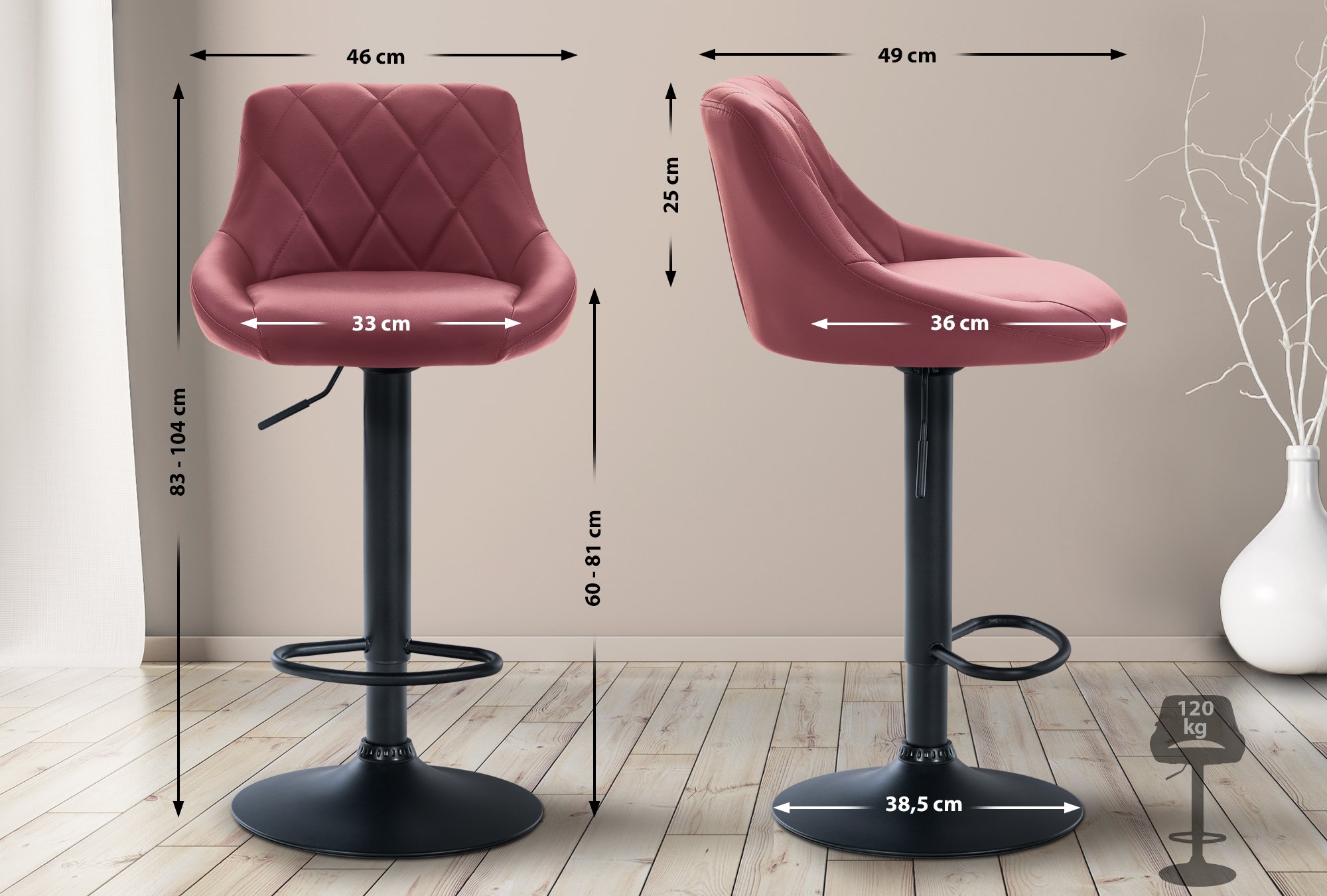 Tabouret de bar Lazio en similicuir avec pied en métal