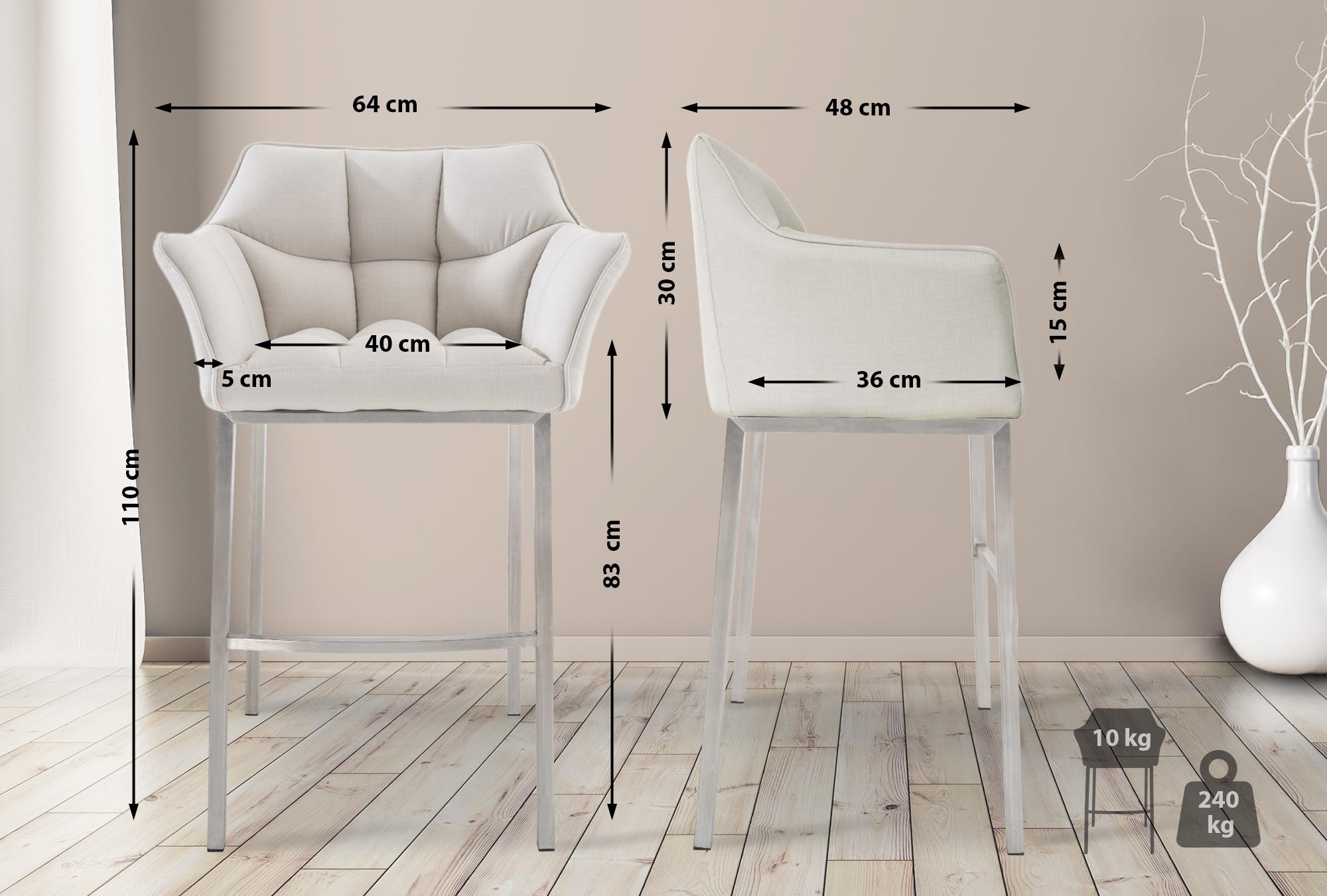 Tabouret de bar Damaso en tissu avec cadre à quatre pieds