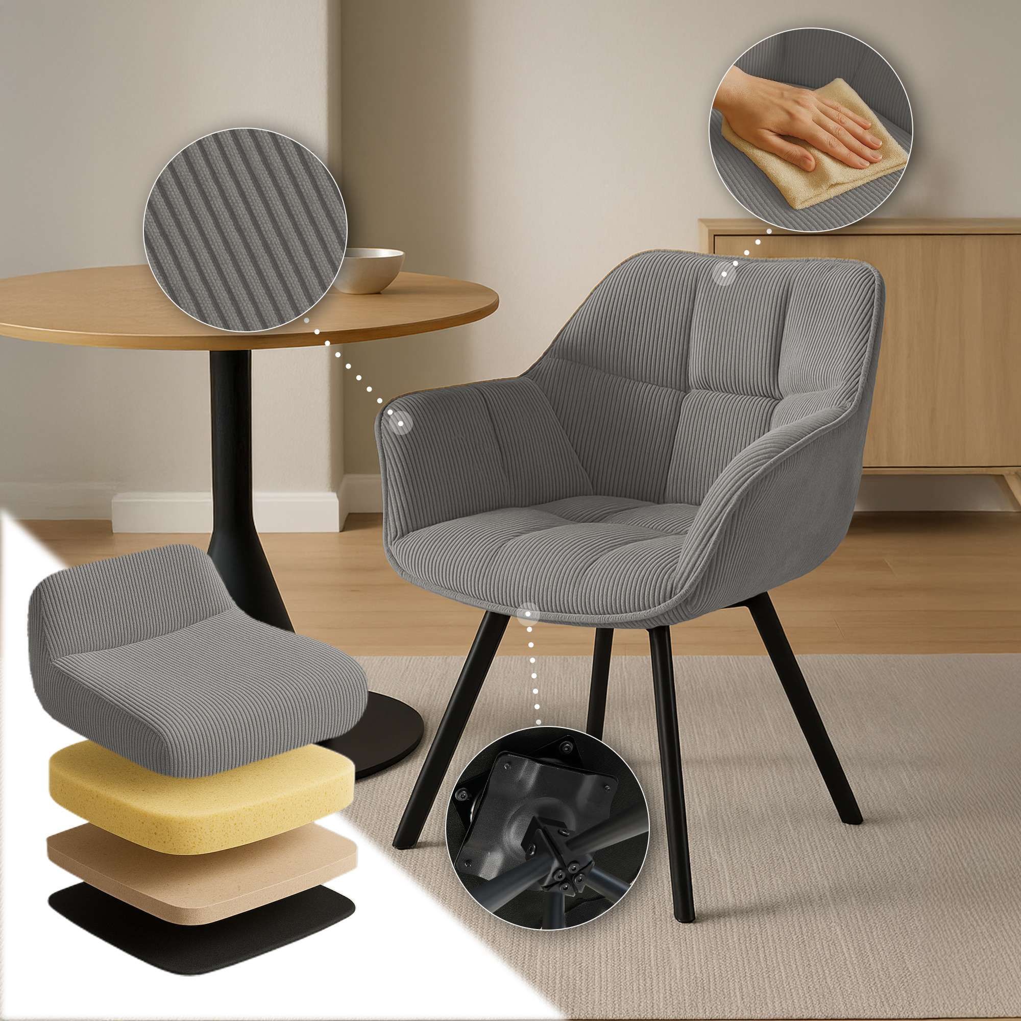 Chaise de salle à manger Jordi Cord