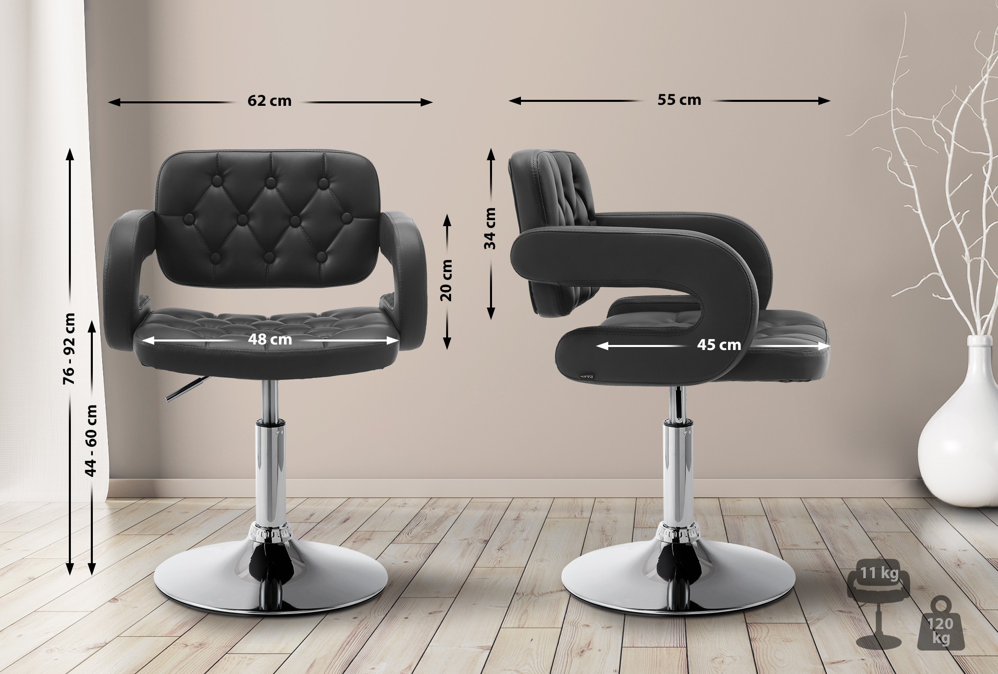 Chaise Lounge Dublin Similicuir - Piètement avec colonne centrale en métal chromé
