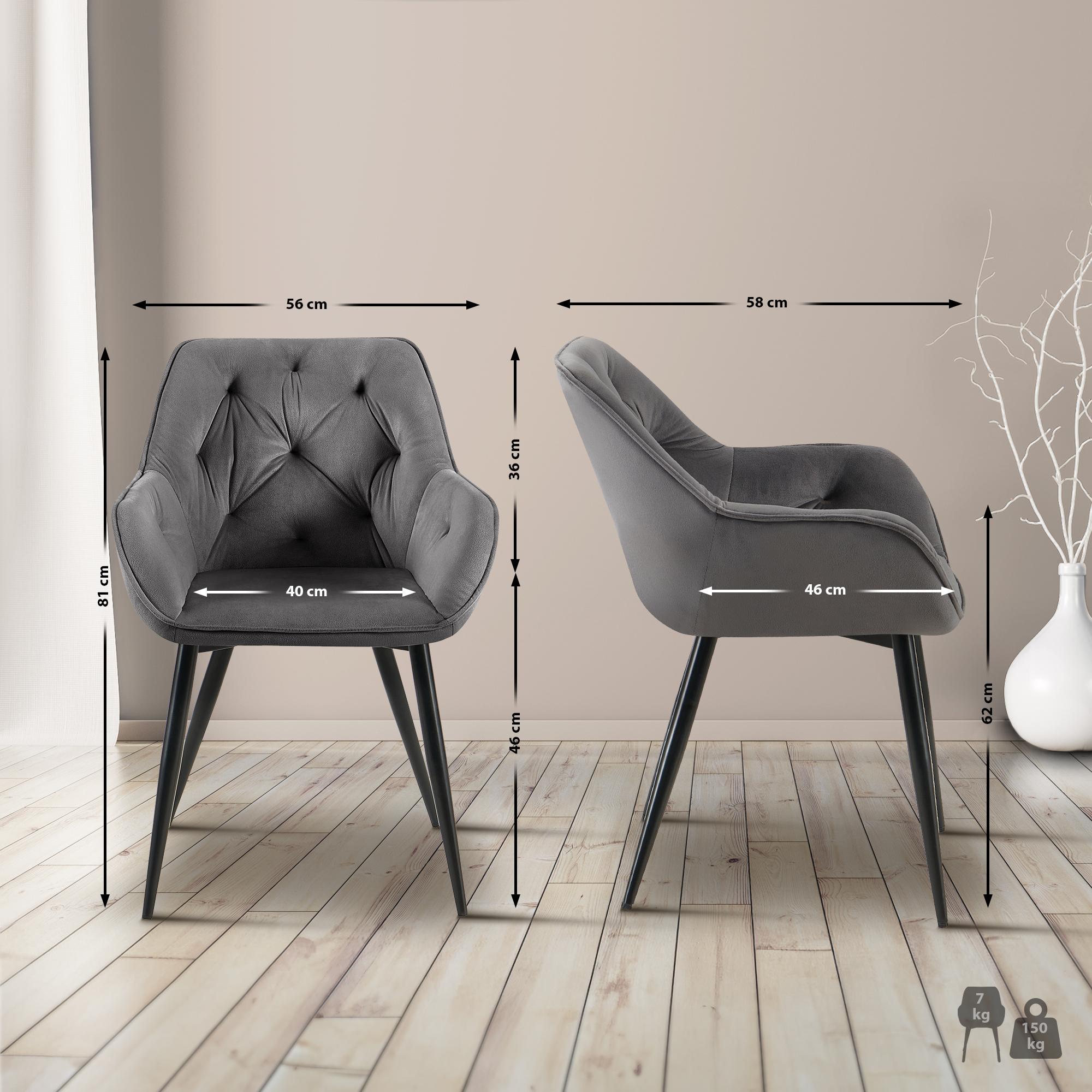 Lot de 2 chaises de salle à manger Cassis revêtement en velours