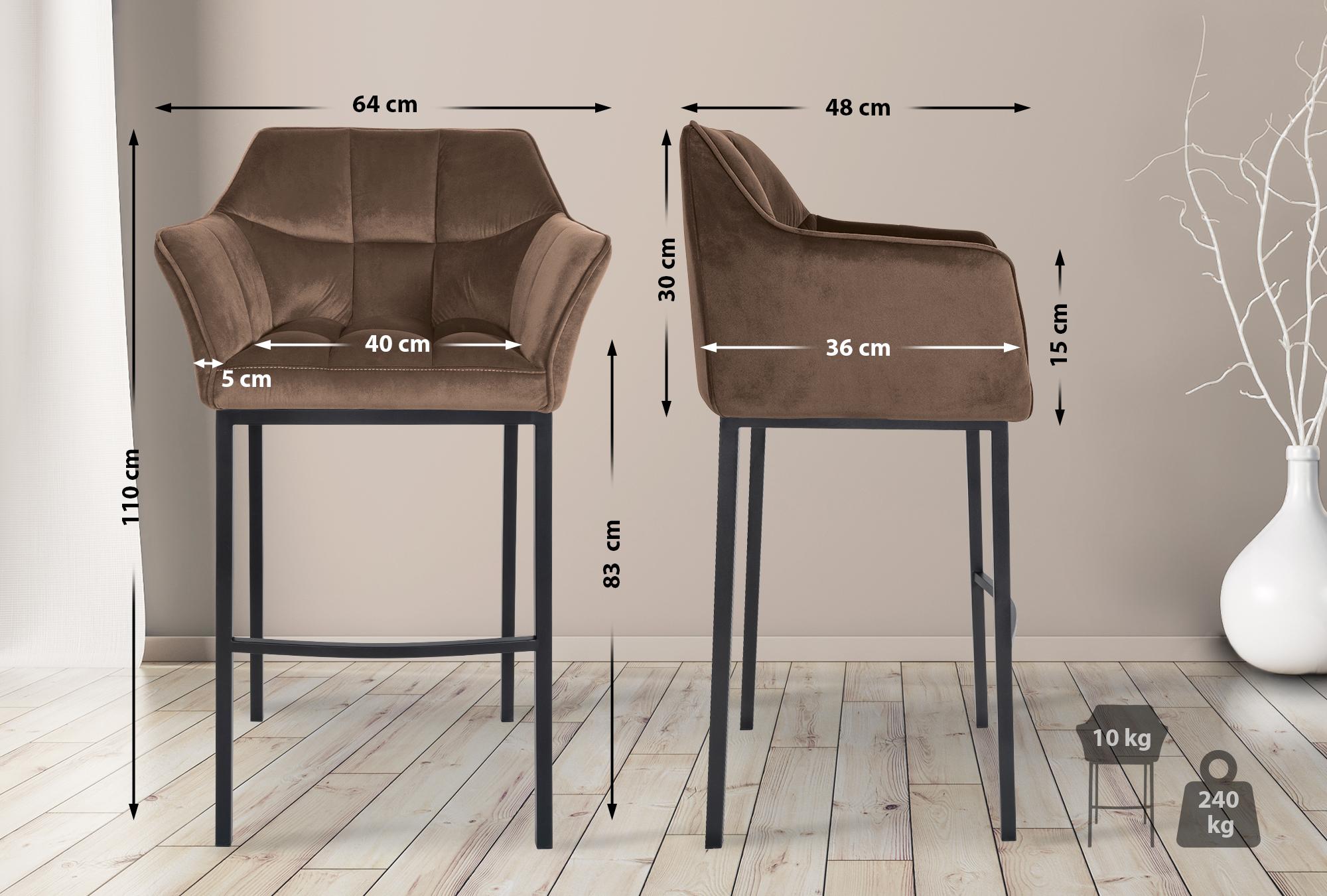 Tabouret de bar Damaso en velours avec pietement a quatre pieds