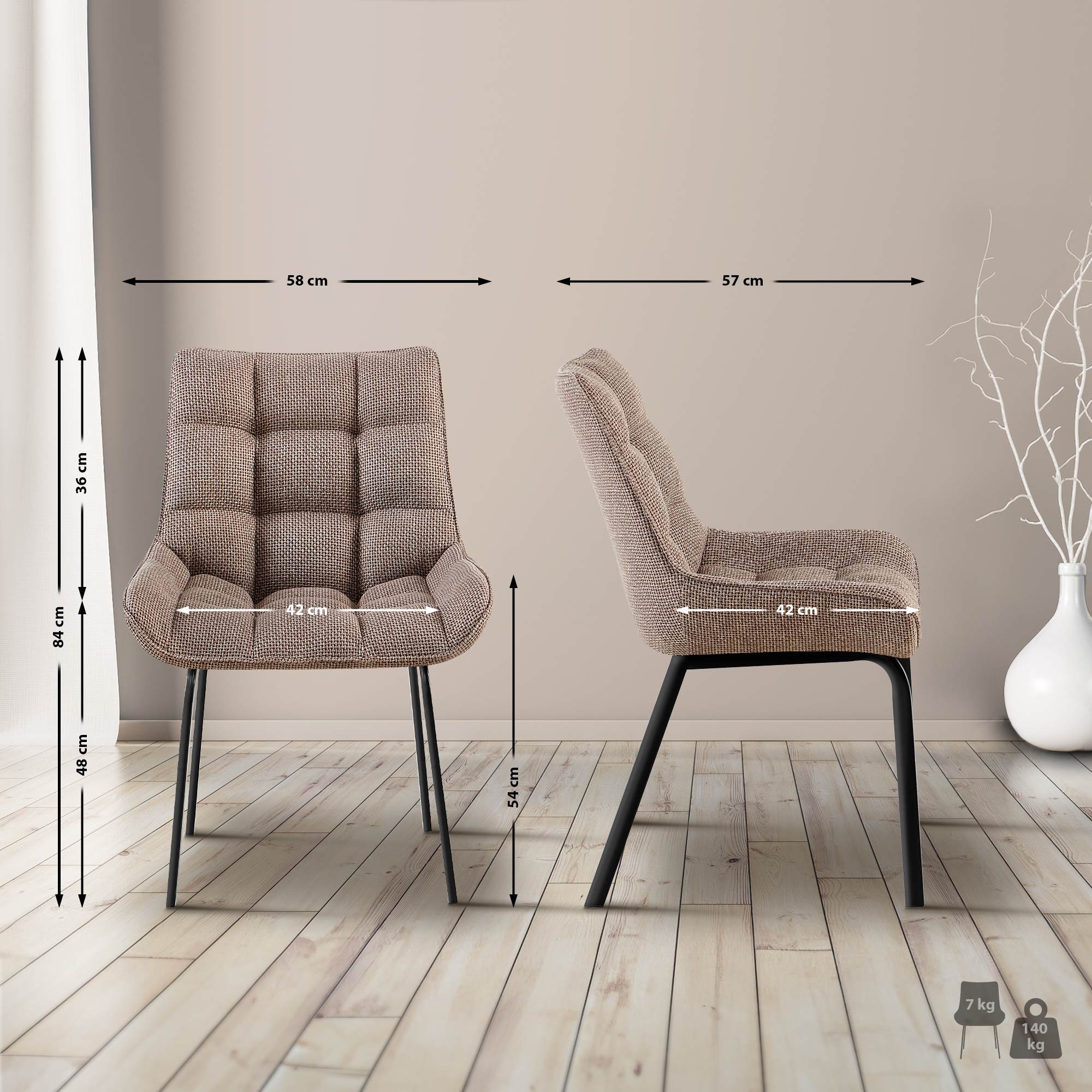 4 x Chaise Saranda en Tissu avec matellassage élégant