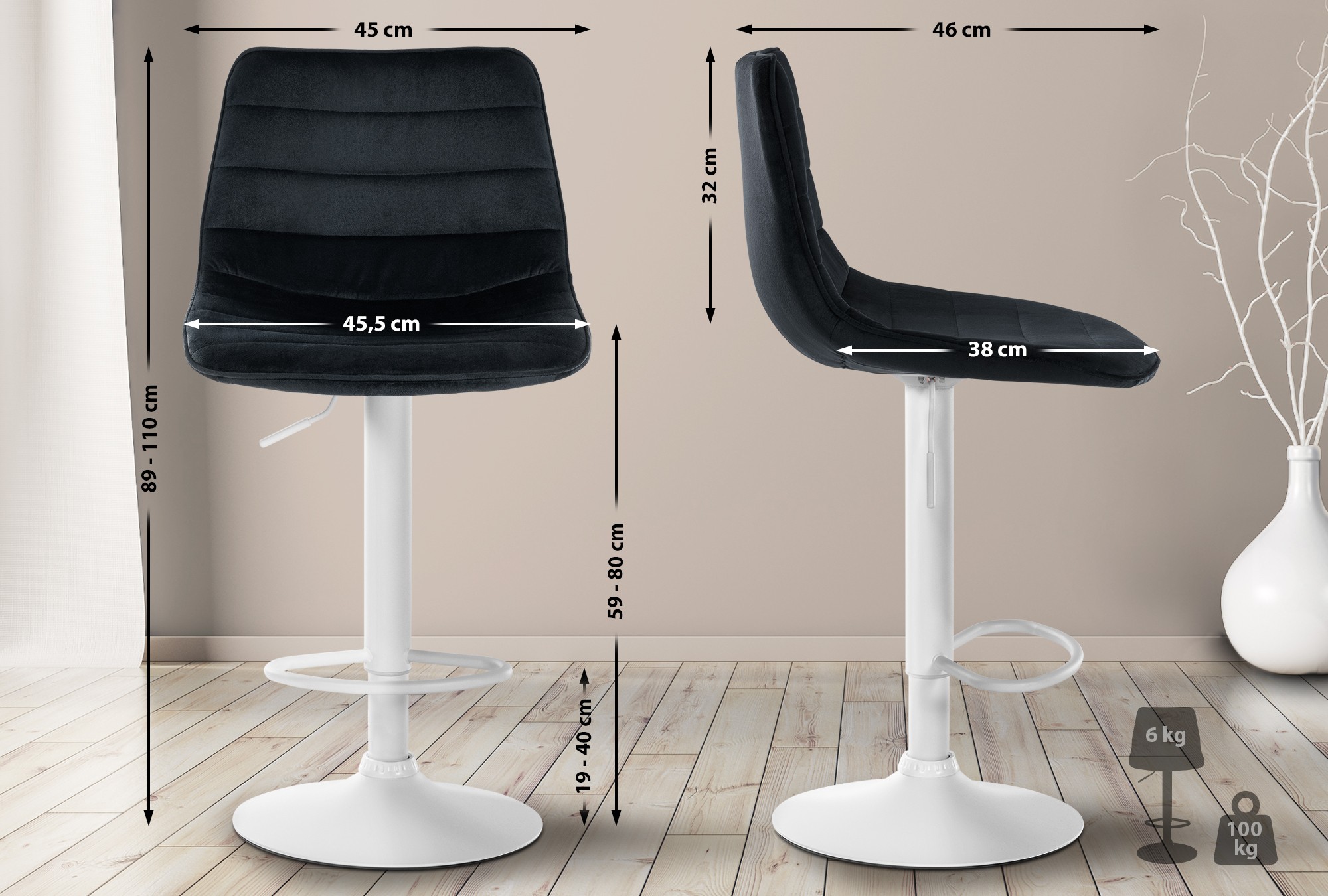 Lot de 2 tabourets de bar Lex velours