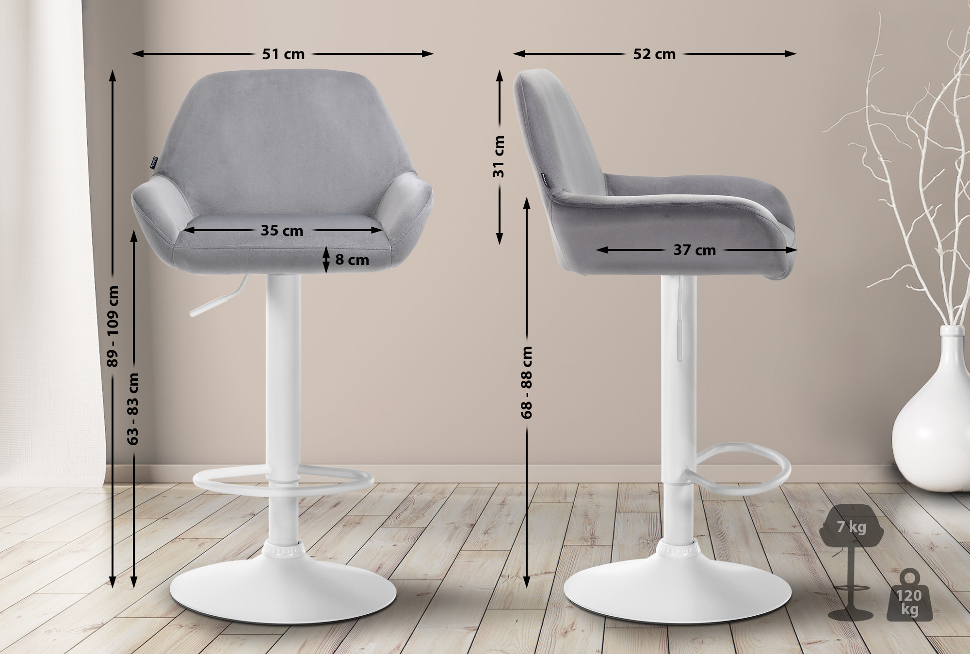 Ensemble de 2 tabourets de bar Braga en velours