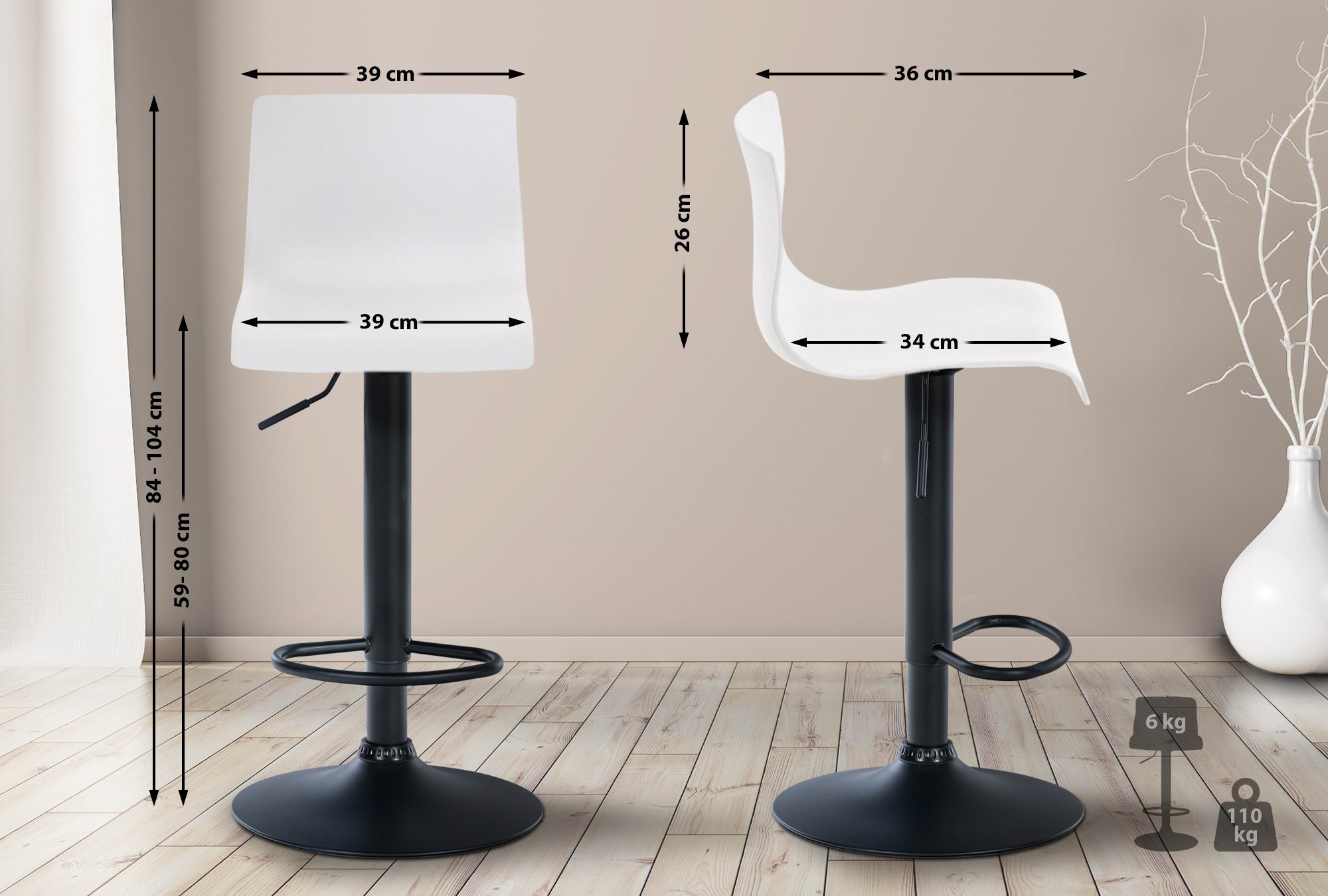Tabouret de bar Hover Réglable en Hauteur Assise Plastique