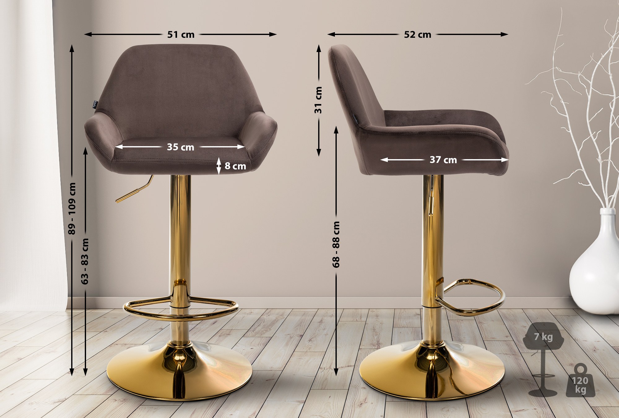 Tabouret de bar Braga or velours
