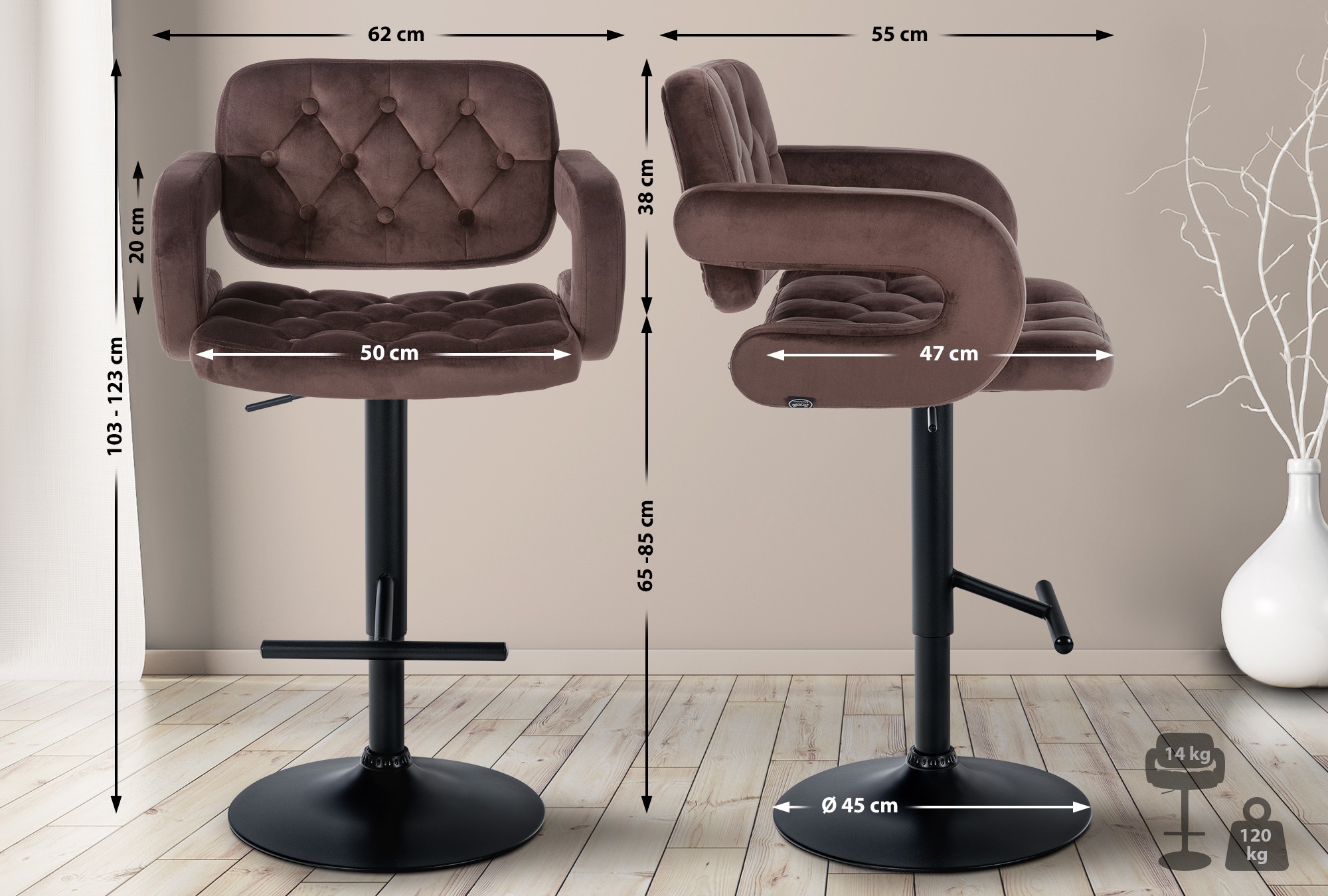 Tabouret de bar Dublin velours