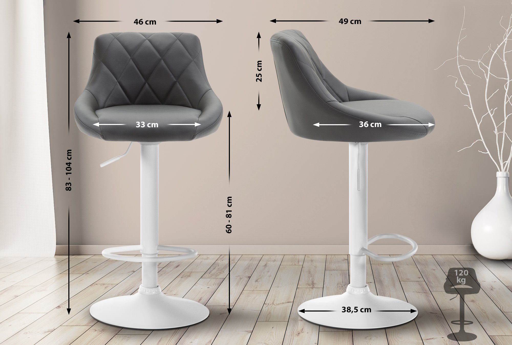 Tabouret de bar Lazio en similicuir avec pied en métal