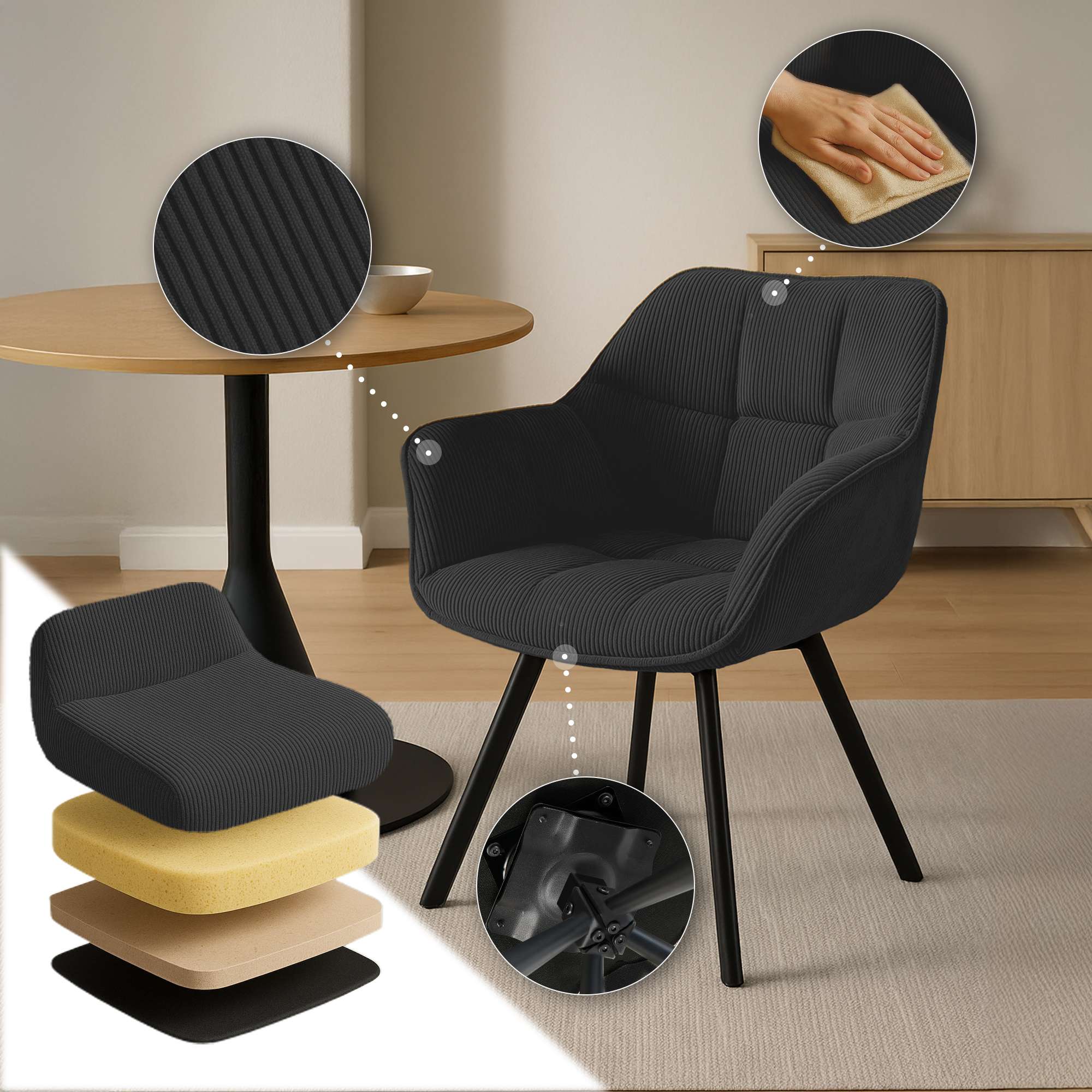 Lot de 2 chaises de salle à manger Jordi Cord