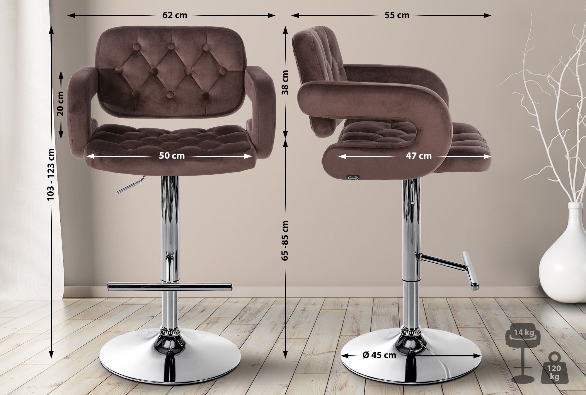 Tabouret de bar Dublin velours