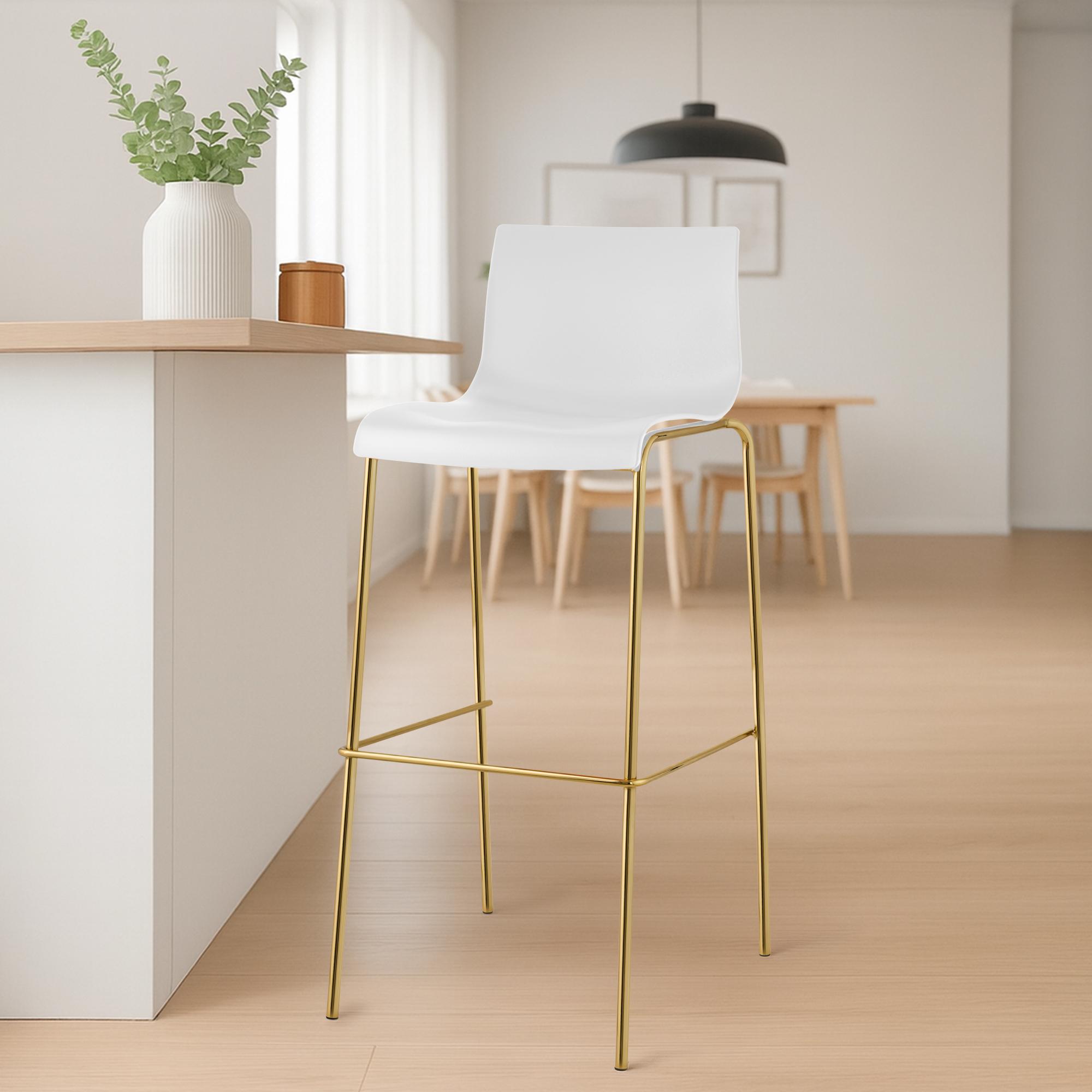 Tabouret de bar Hover plastique piètement 4 pieds or