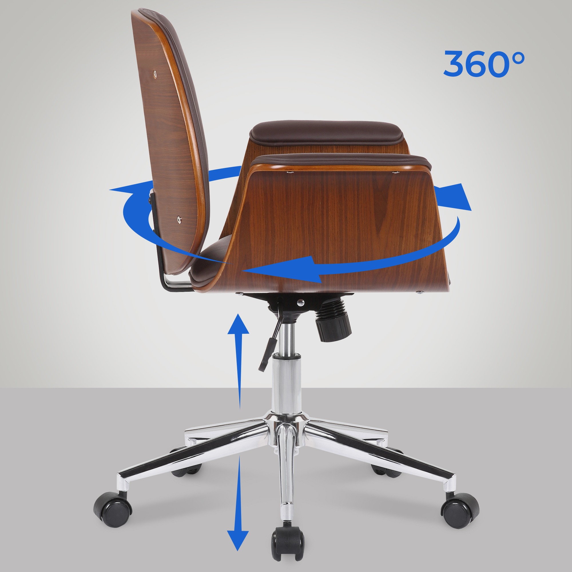 Fauteuil de bureau Kemberg en similicuir avec coque d'assise en bois