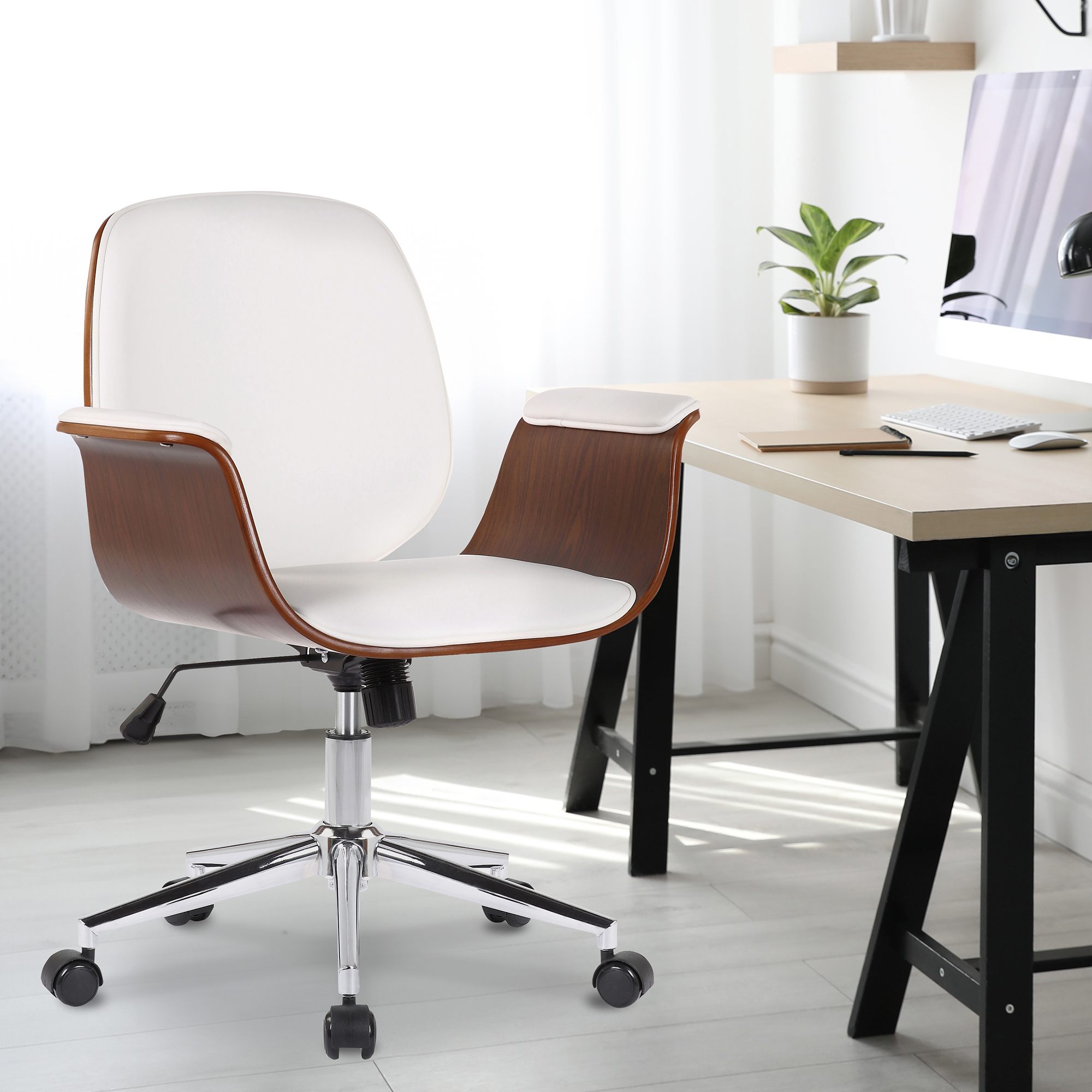 Fauteuil de bureau Kemberg en similicuir avec coque d'assise en bois