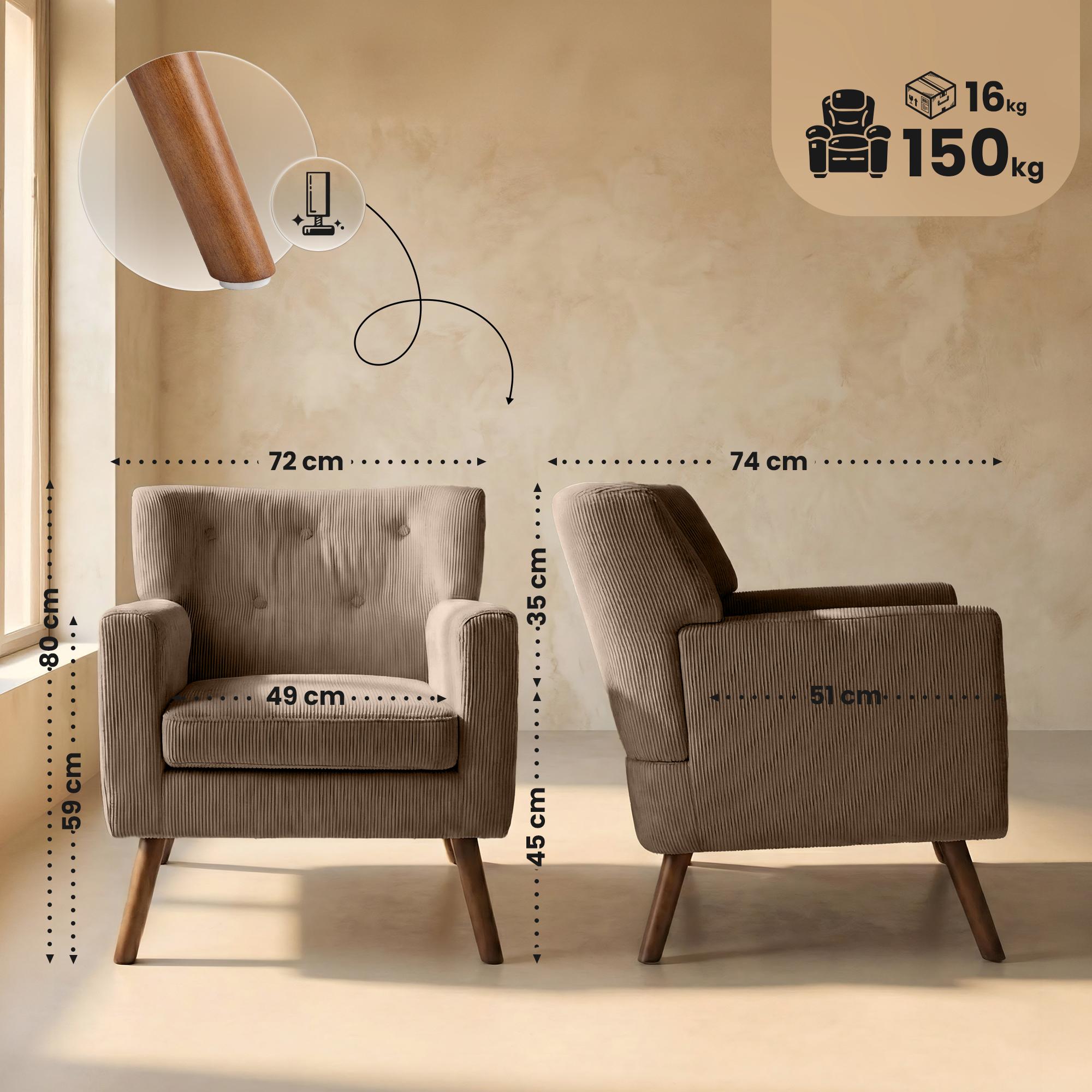 Fauteuil Kioni en velours cotele