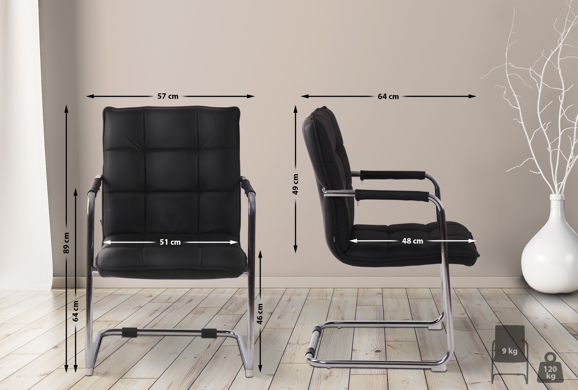 Chaise Cantilever Gandia en Véritable Cuir