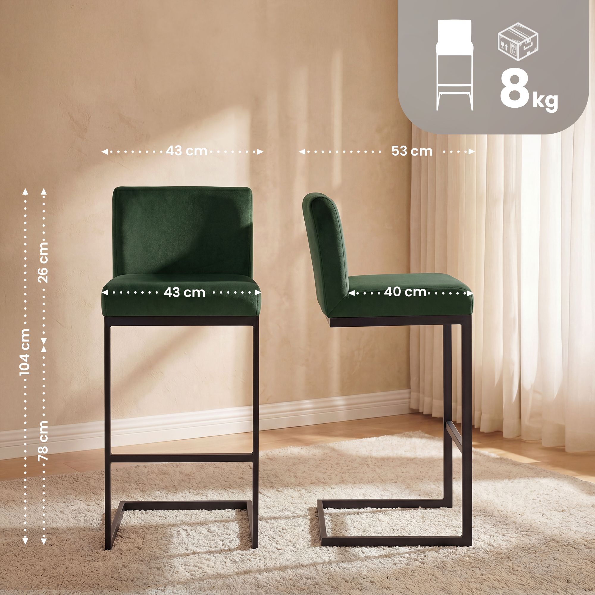 Lot de 2 tabourets de bar Hopewell en velours