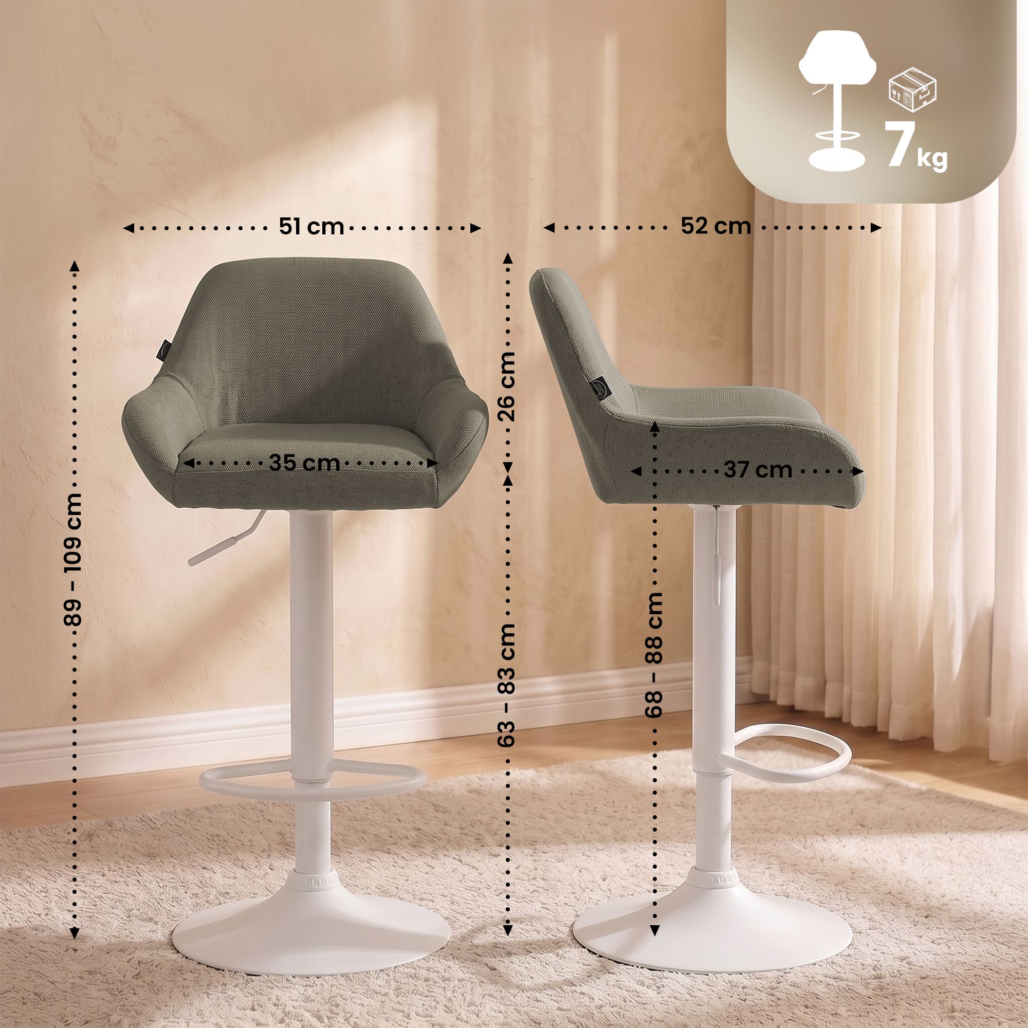 Lot de 2 tabourets de bar Braga en tissu