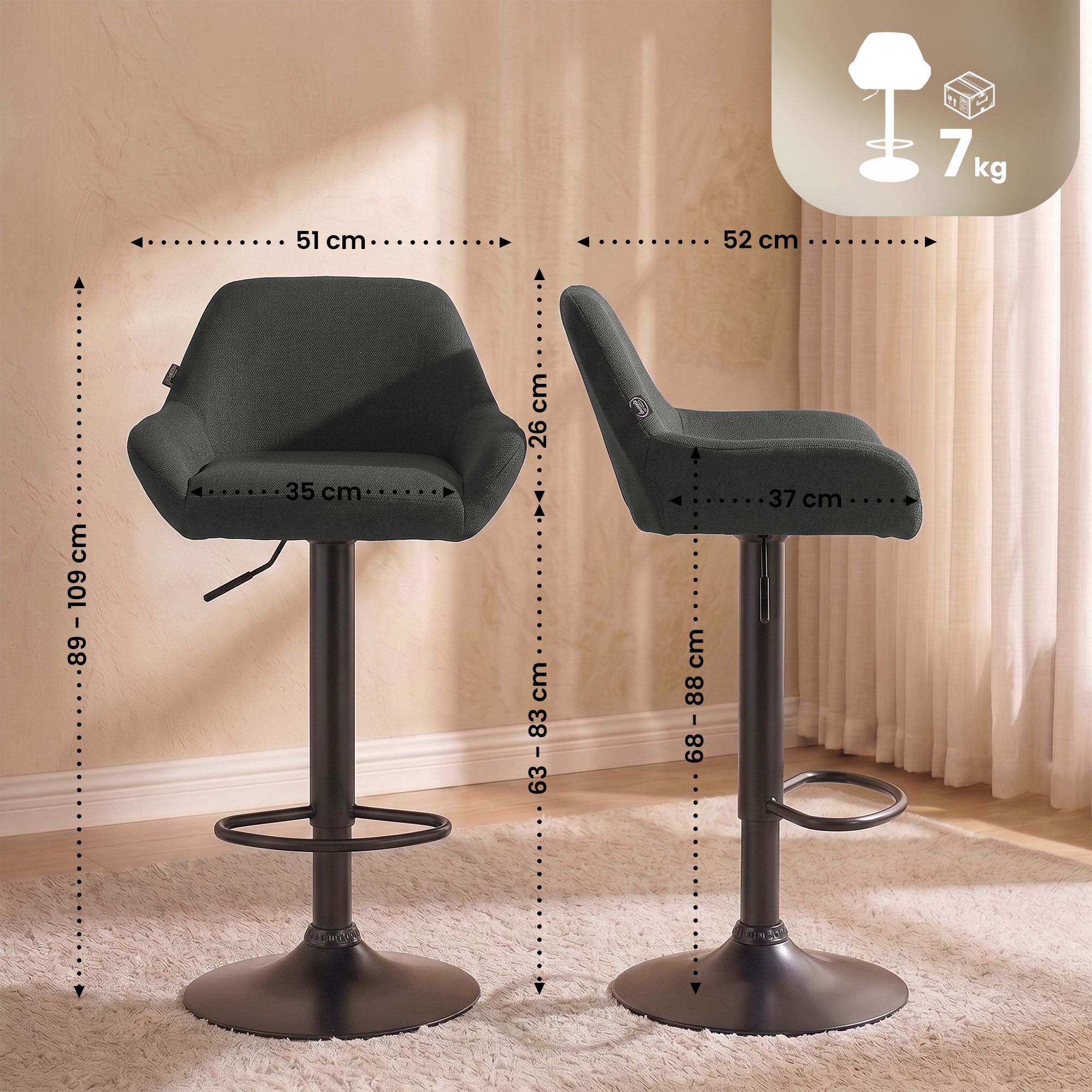 Lot de 2 tabourets de bar Braga en tissu