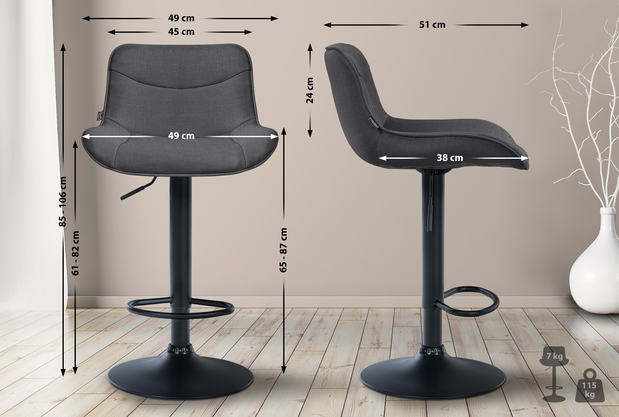 Lot de 2 tabourets de bar Vonore tissu