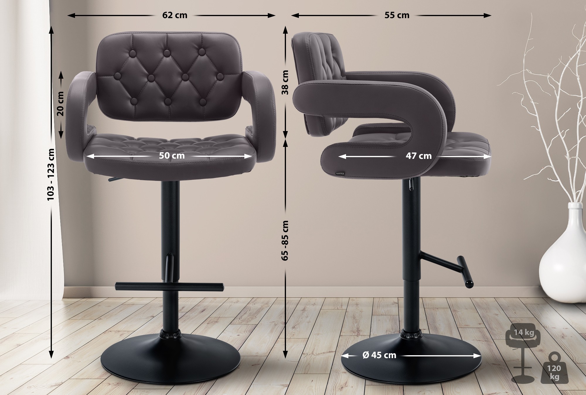 Tabouret de bar Dublin similicuir avec pied en métal