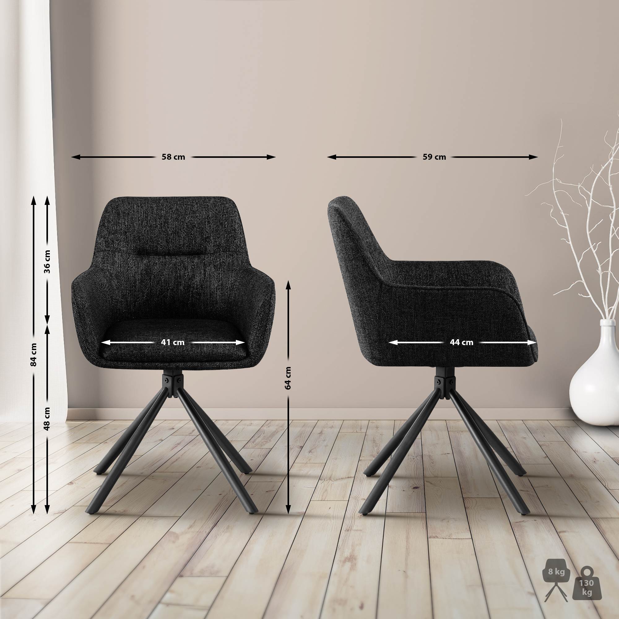 Lot de 2 chaises Tipton tissu