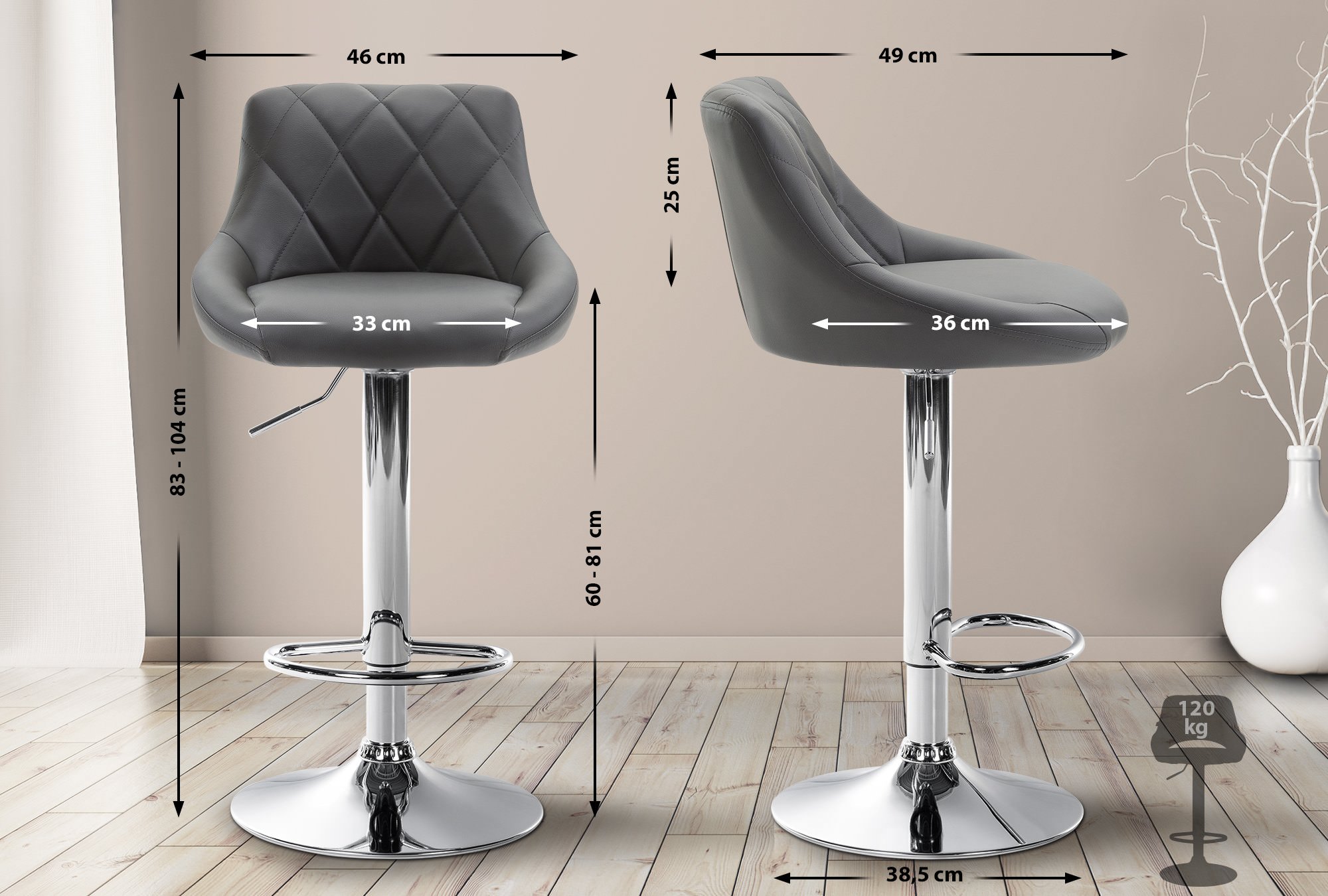 Tabouret de bar Lazio en similicuir avec pied en métal