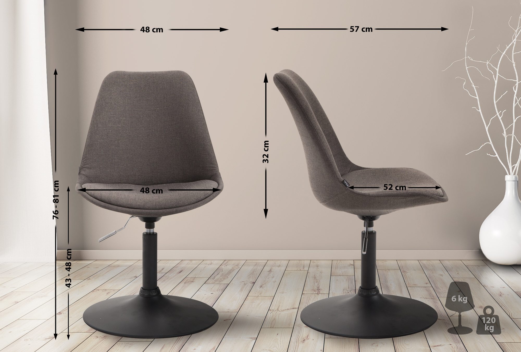 Chaise de salle à manger Maverick tissu avec pied trompette
