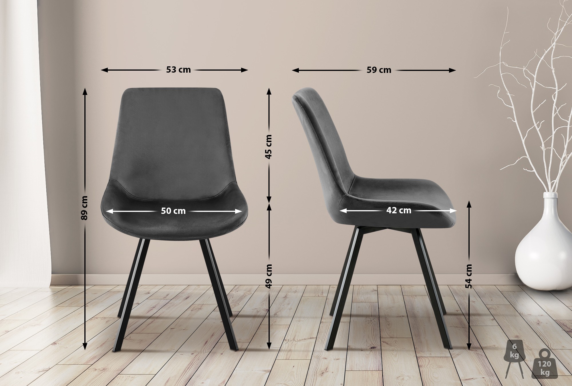Chaise de salle à manger Lewes velours