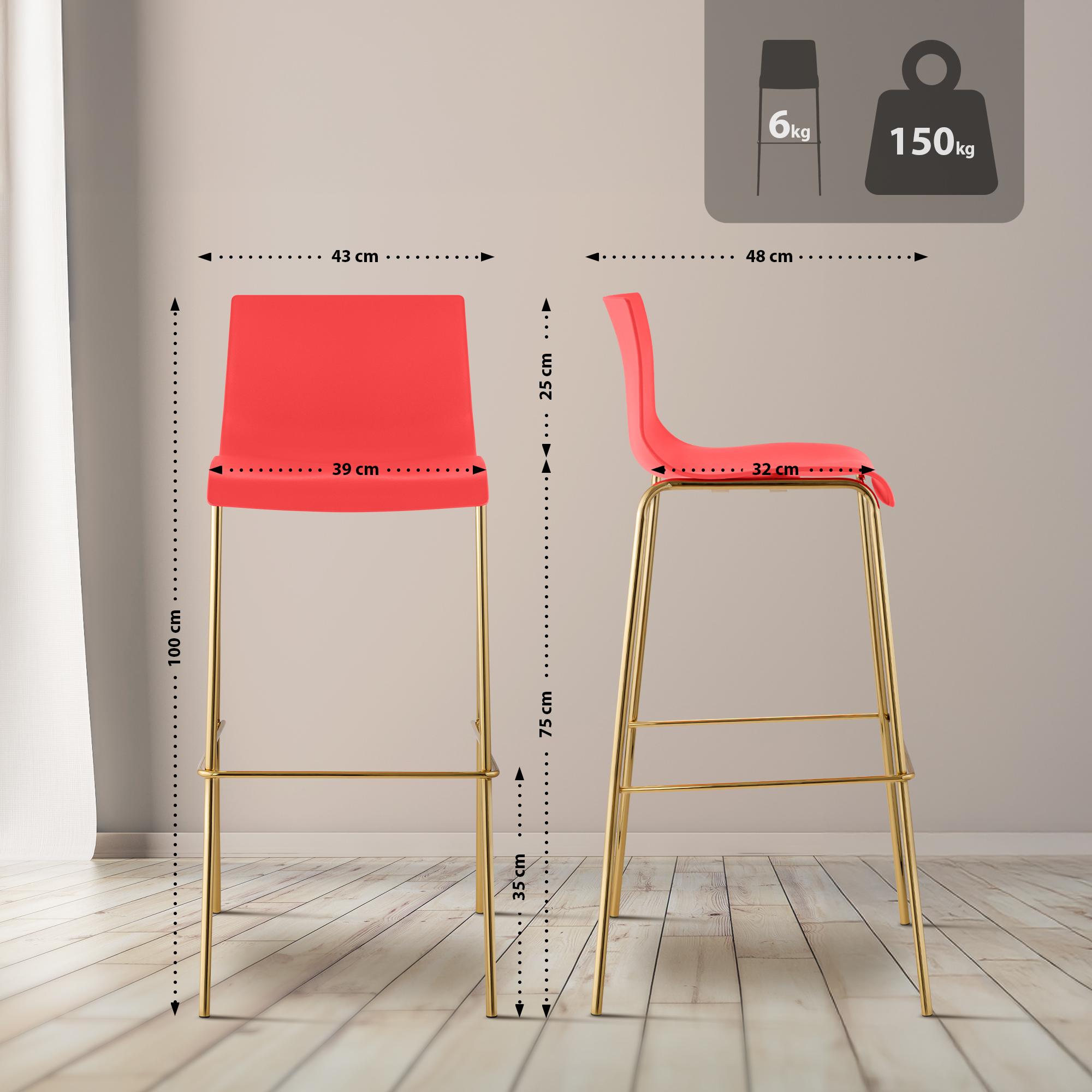 Tabouret de bar Hover plastique piètement 4 pieds or