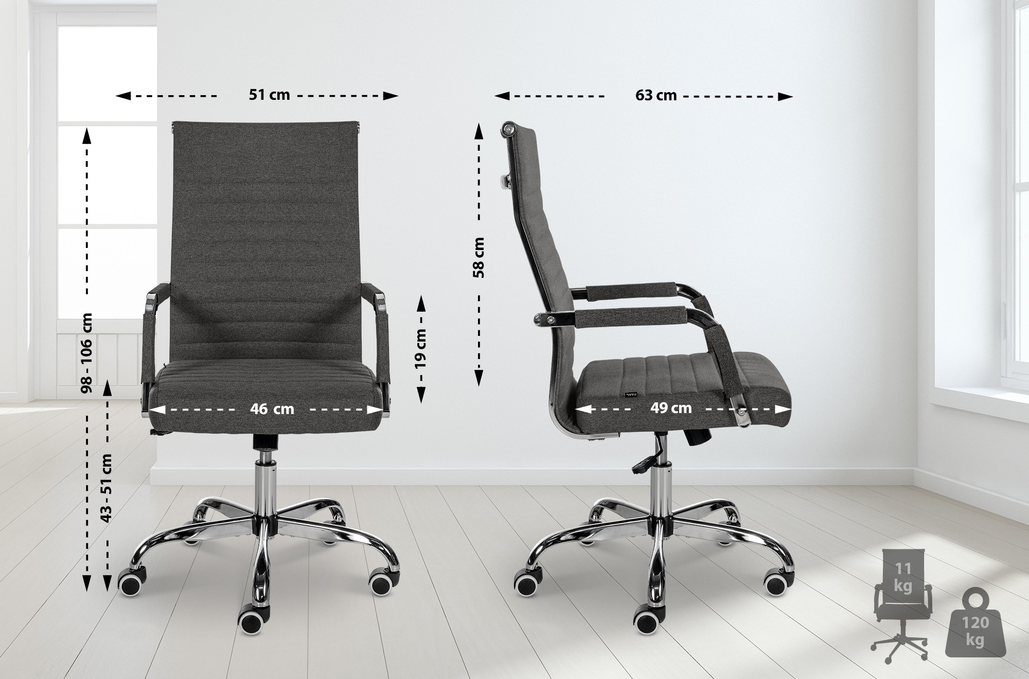 Chaise de bureau Amadora avec hauteur réglable et Pied en métal