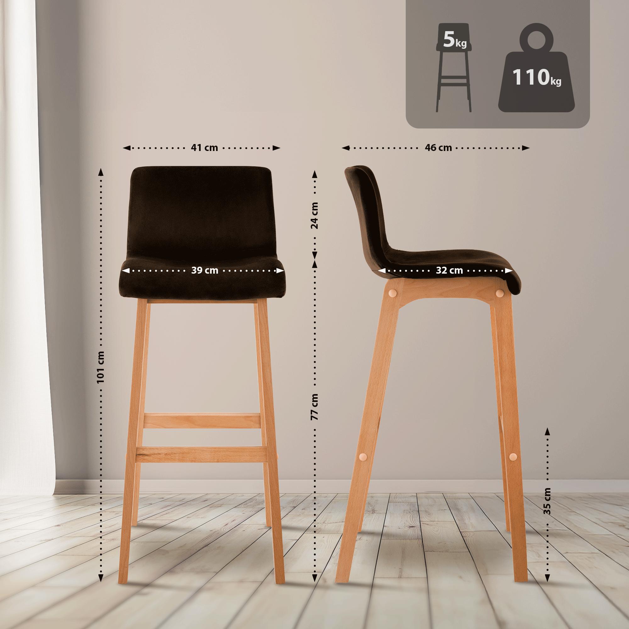 Tabouret de bar Hover velours piètement 4 pieds Natura