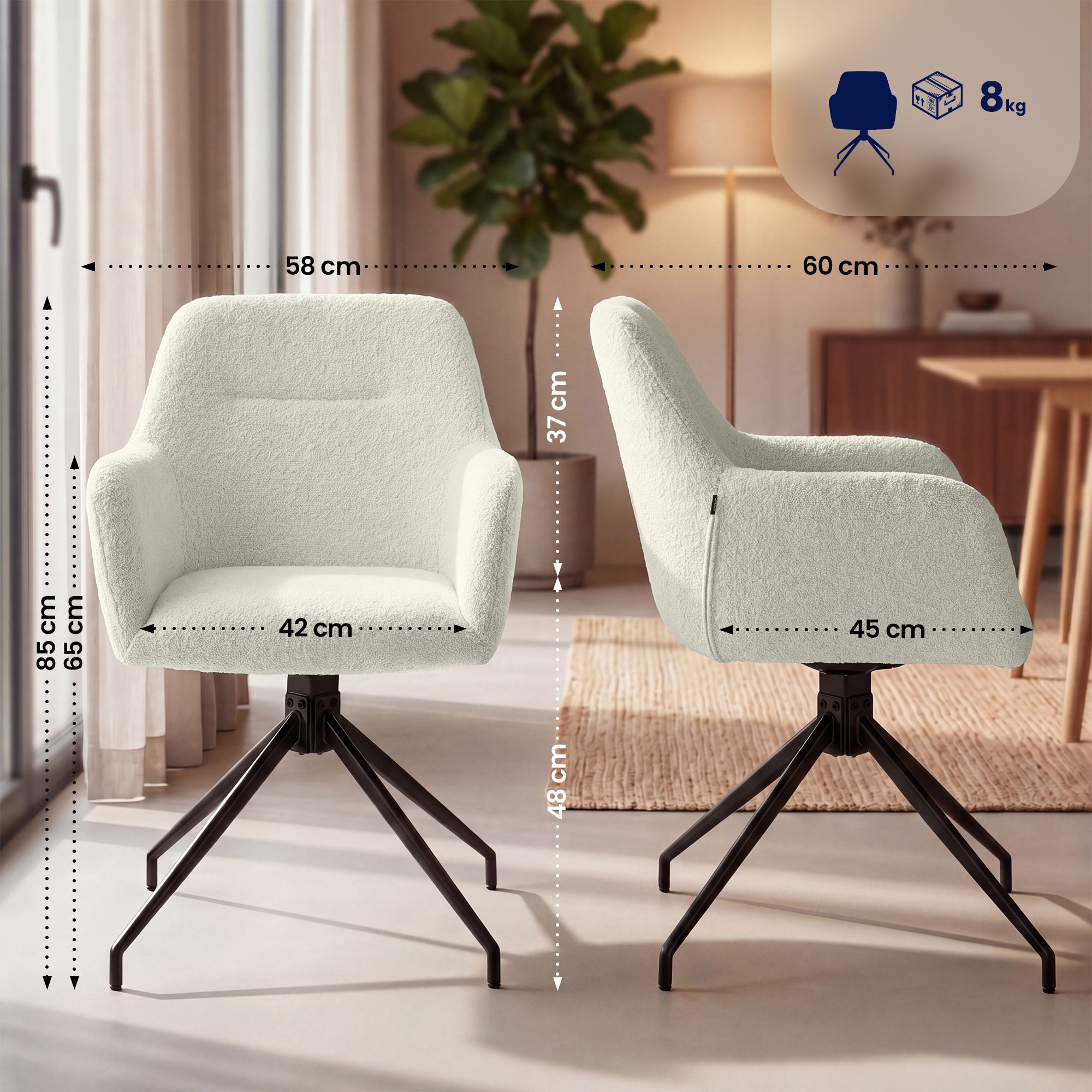 Lot de 2 Chaises de Salle à Manger Merlinda en Tissu Bouclette