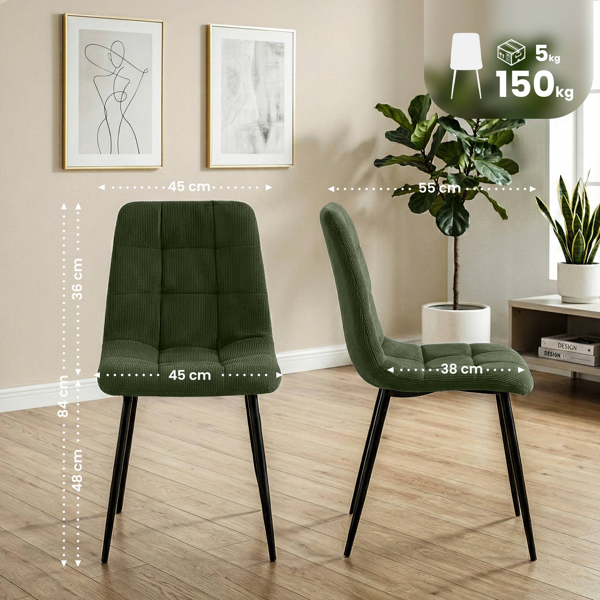 Lot de 2 chaises de salle a manger Antibes en velours cotele
