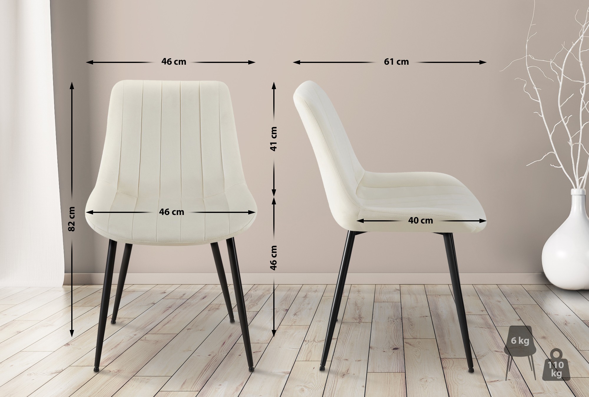 Chaise de salle à manger Rahden en Velours avec Piètement en métal noir