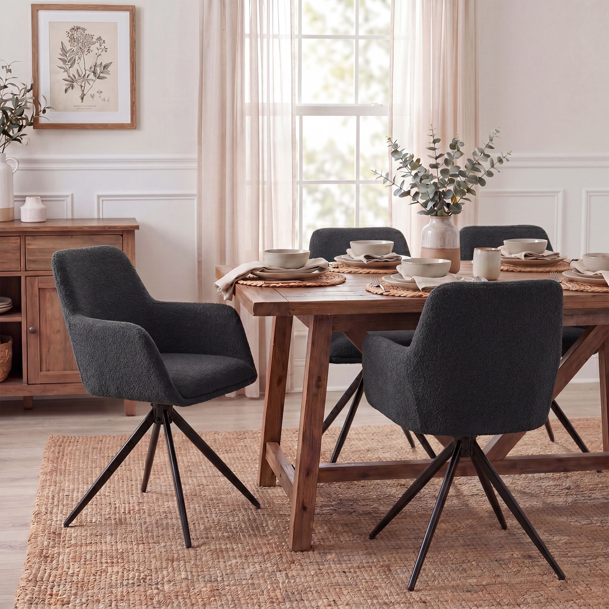 Chaise de salle à manger Olema en tissu bouclette
