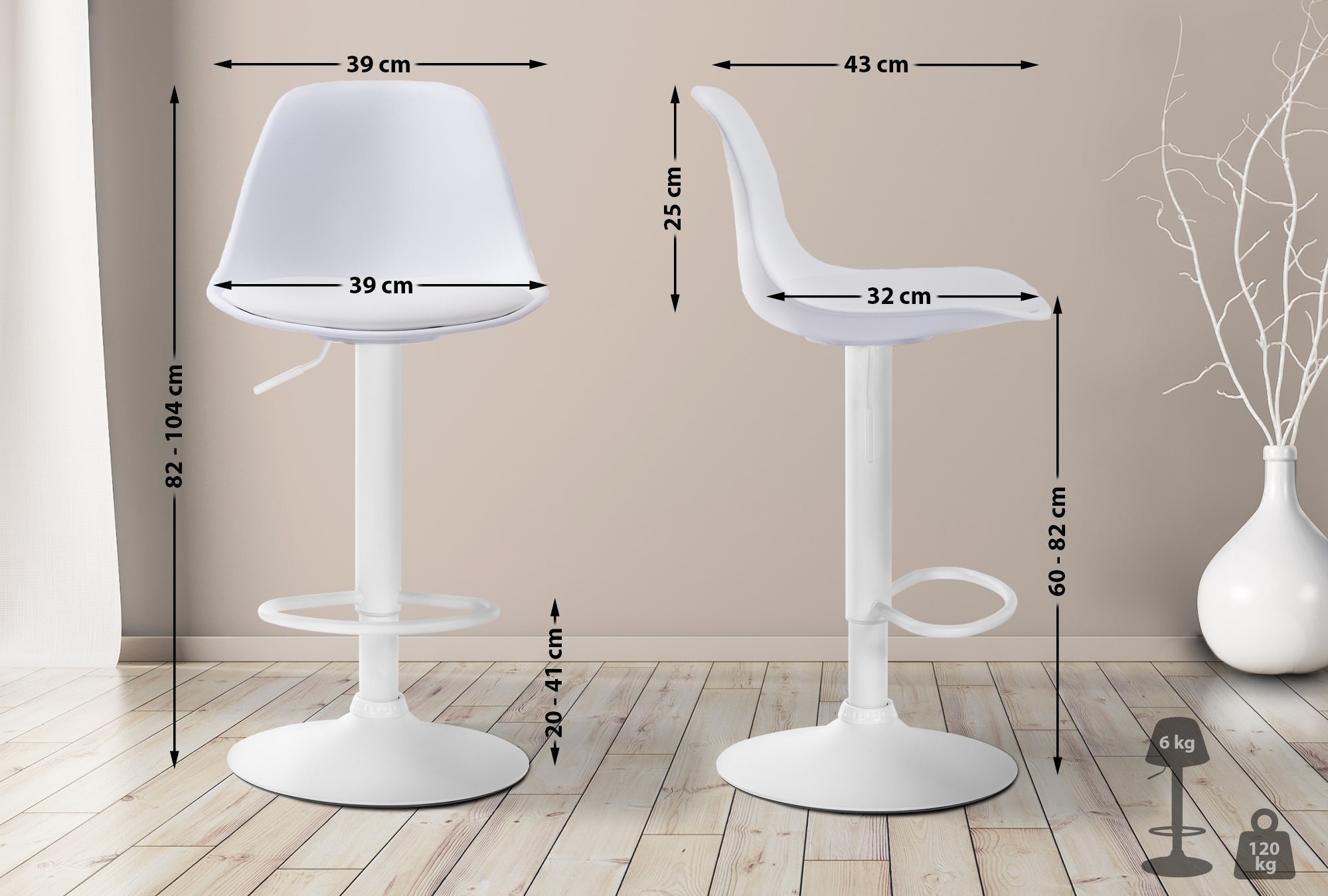 Tabouret de bar Kiel Similicuir et coque en plastique