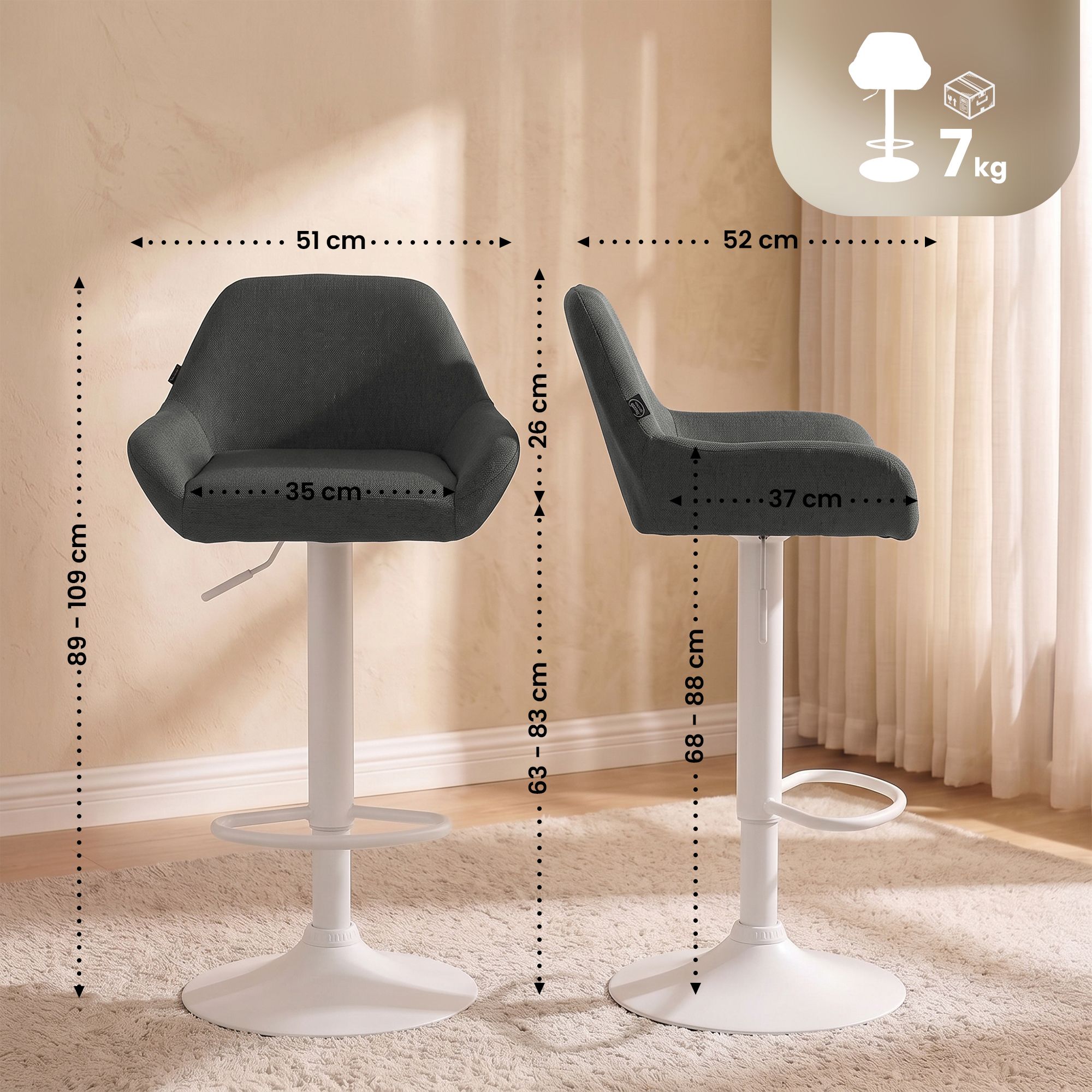 Lot de 2 tabourets de bar Braga en tissu