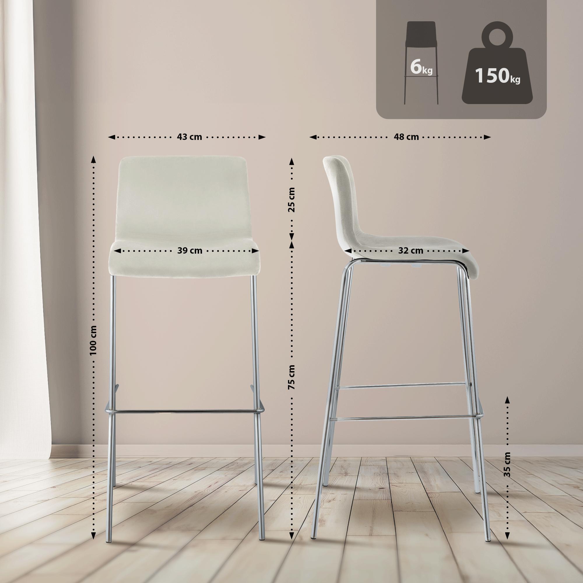 Tabouret de bar Hover velours structure à quatre pieds chromée