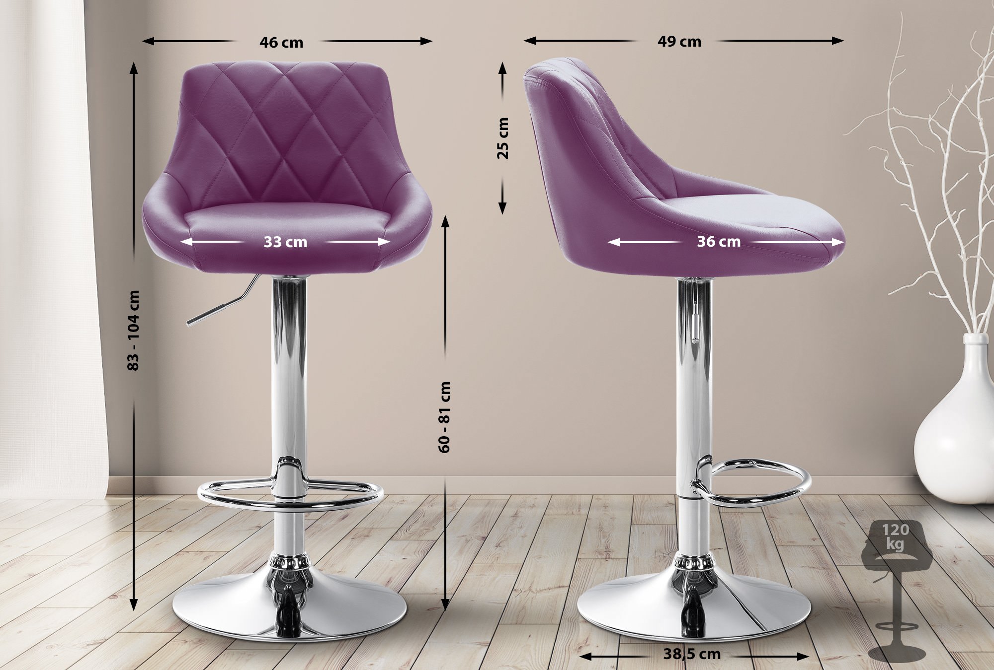 Tabouret de bar Lazio en similicuir avec pied en métal