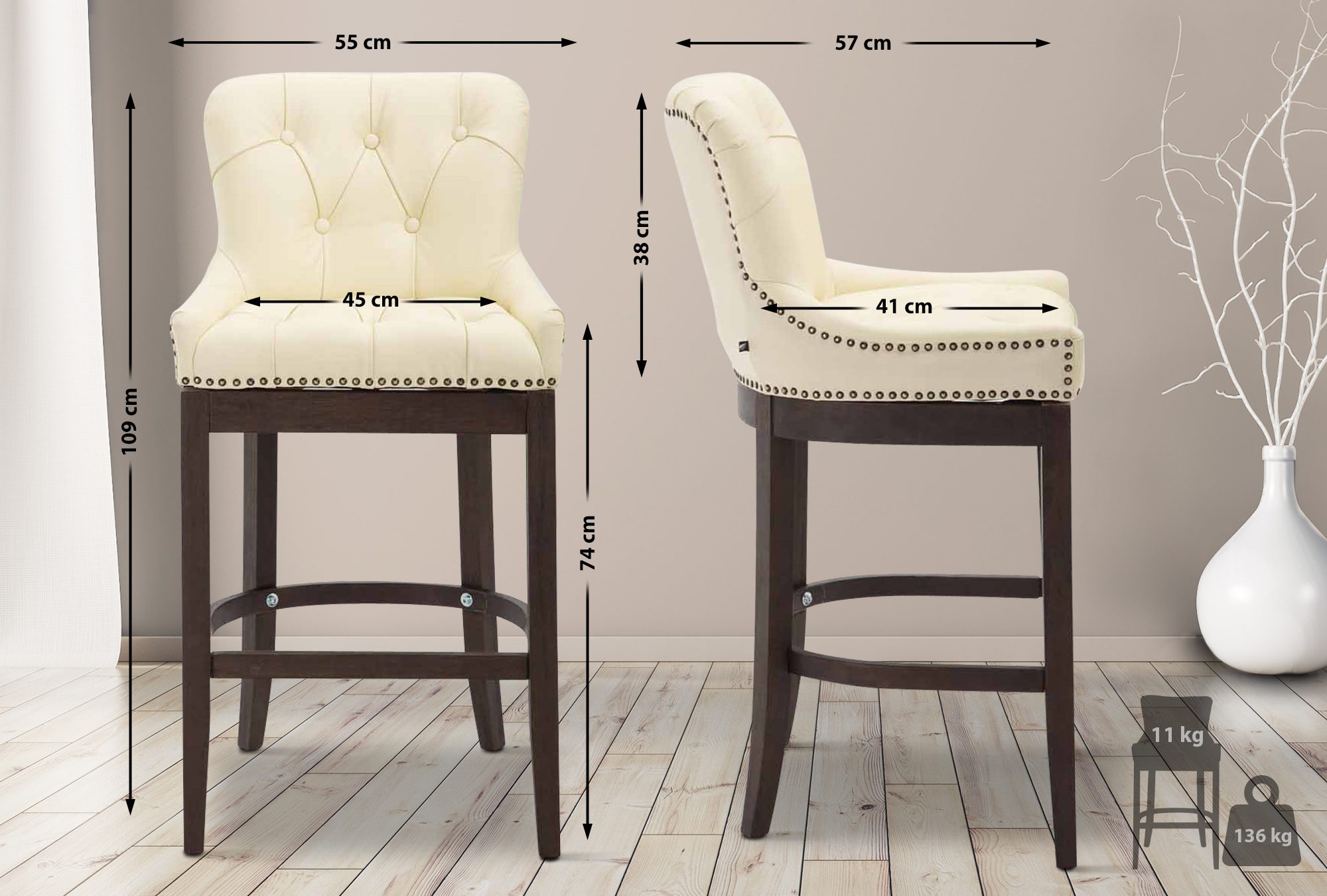 Tabouret de bar Lakewood antique-foncé cuir véritable