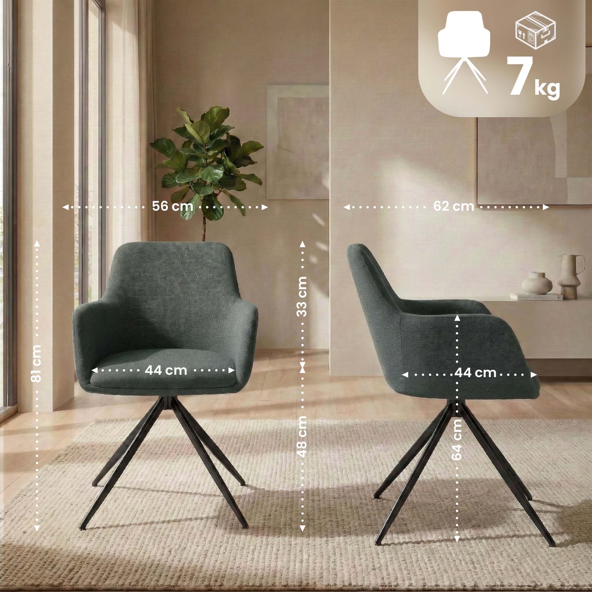Chaise de salle a manger Olema en tissu